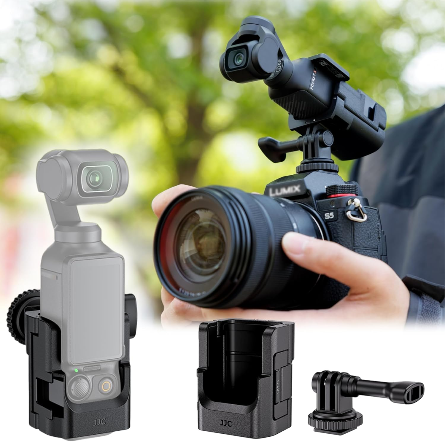 JJC Expansion Adapter for DJI Osmo Pocket 3 Protective Cage Bracket with Hot Shoe Mount & 1/4-20&lsquo; Screw Holes/Osmo Pocket3 Action Quick-Release image number 2