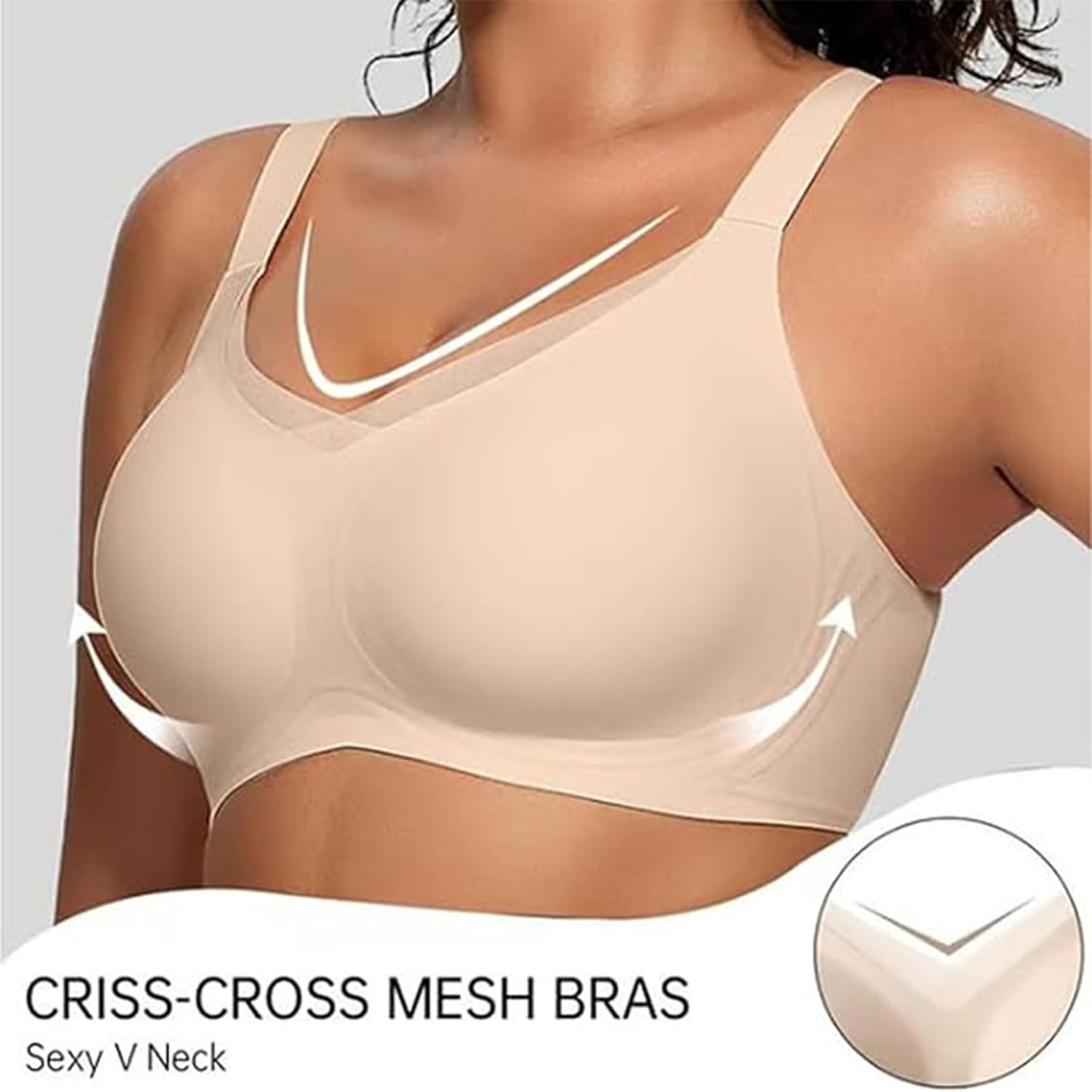 Arisefrom Bra, Havethedare Bra, Women'S Wireless V-Neck Crossover Mesh Seamless Push-Up Bras(No Underwire) image number 2