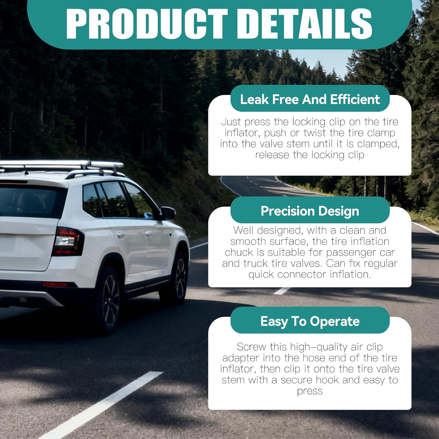 4 Pcs Tire Air Chuck with Clip Adapter, Brass Locking Tire Inflator Nozzle Adapter, Vehicle Inflator Compressor Pump Accessories Tool for Car Bike Motorcycle Air Hose 8Mm for Inflation image number 1