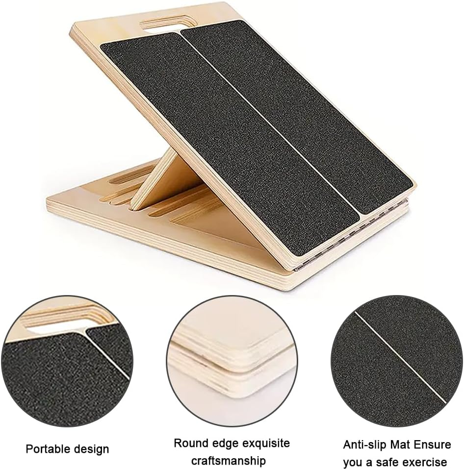 TOMVAES Professional Wooden Slant Board, Adjustable Incline Board and Calf Stretcher, Stretch Board - Extra Side-Handle Design for Portability,40 * 30 * 4Cm,5 Positions image number 1
