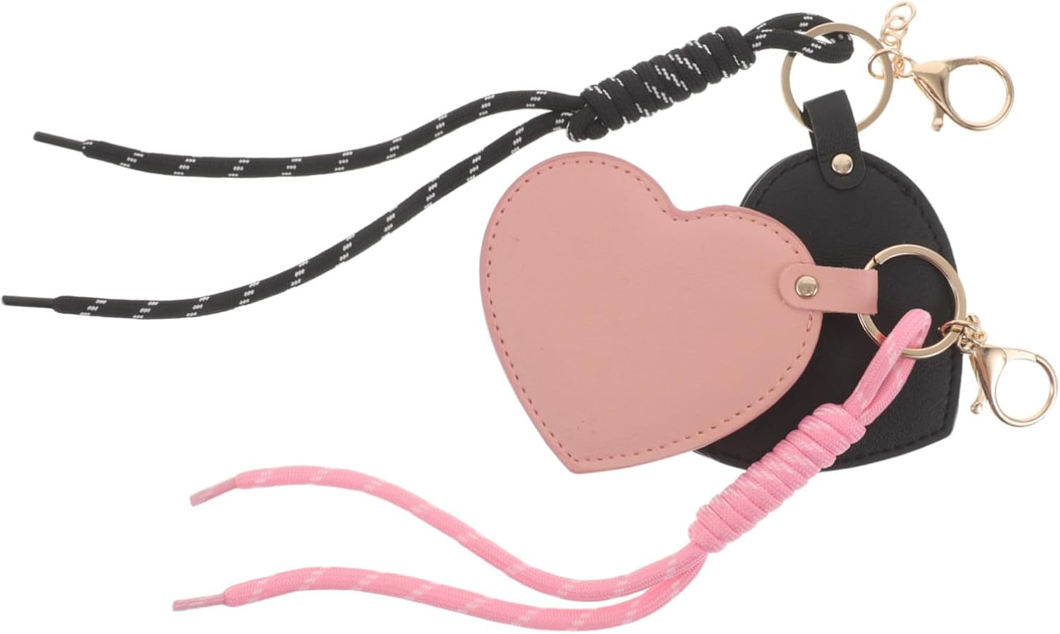 FOYTOKI 2Pcs Mini Heart Shaped Compact Mirrors with PU Leather Cover Portable Travel Makeup Mirrors Keychain Wristlet for Women Scratch-Resistant Stylish Vanity Accessories for Purse And