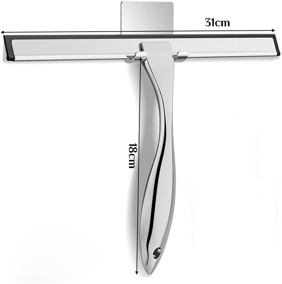 Stainless Steel Shower Squeegee,With Hook,12-Inch Shower Squeegee,All-Purpose Window Cleaner,Practical Cleaning Scraper,For Home Bathroom Kitchen image number 1