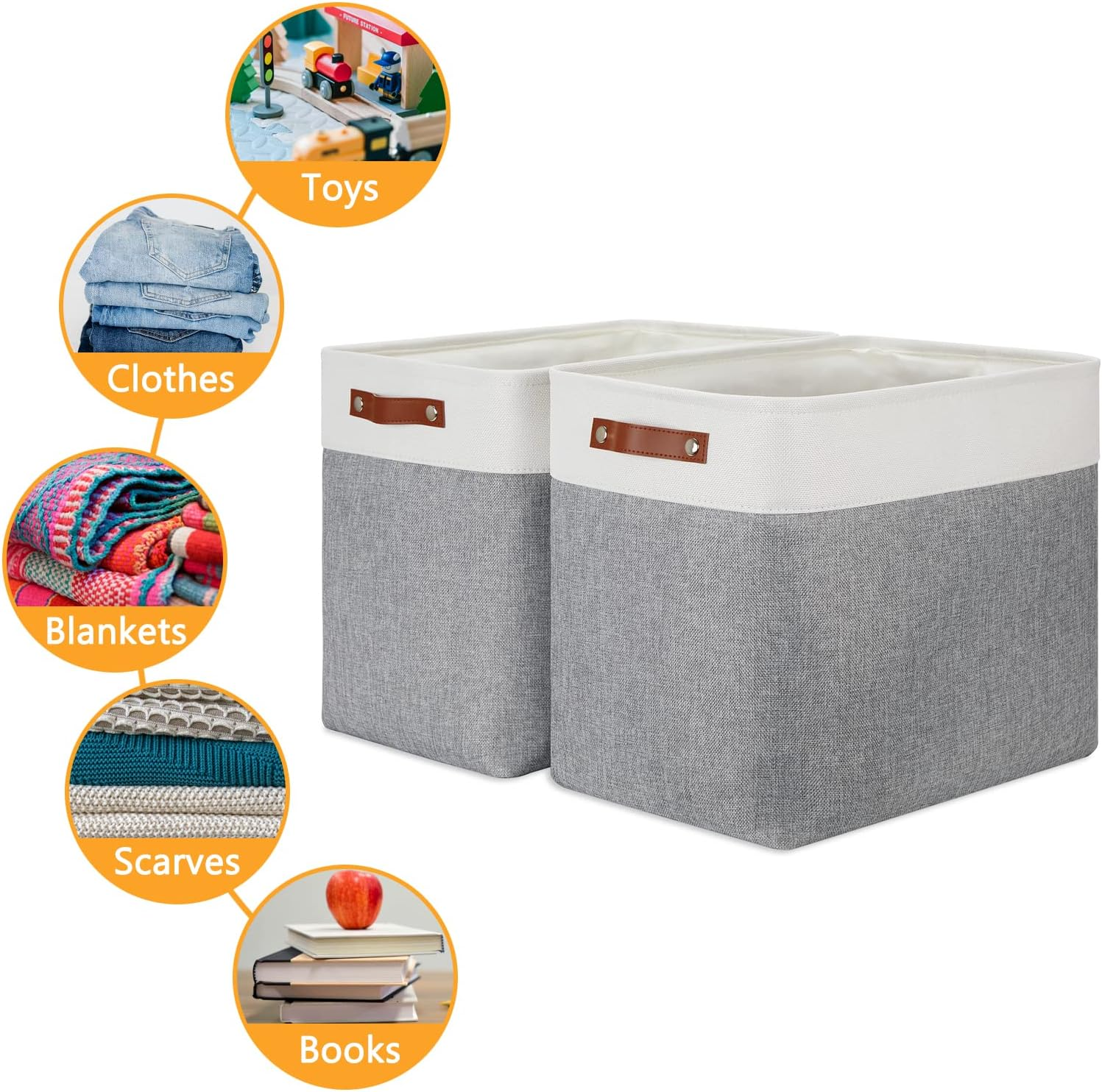 DULLEMELO Extra Large Storage Baskets, Fabric Storage Bins for Organizing Shelves Nursery Toys Books, Closet Baskets and Bins with Handles, White&Grey, 2-Pack image number 4