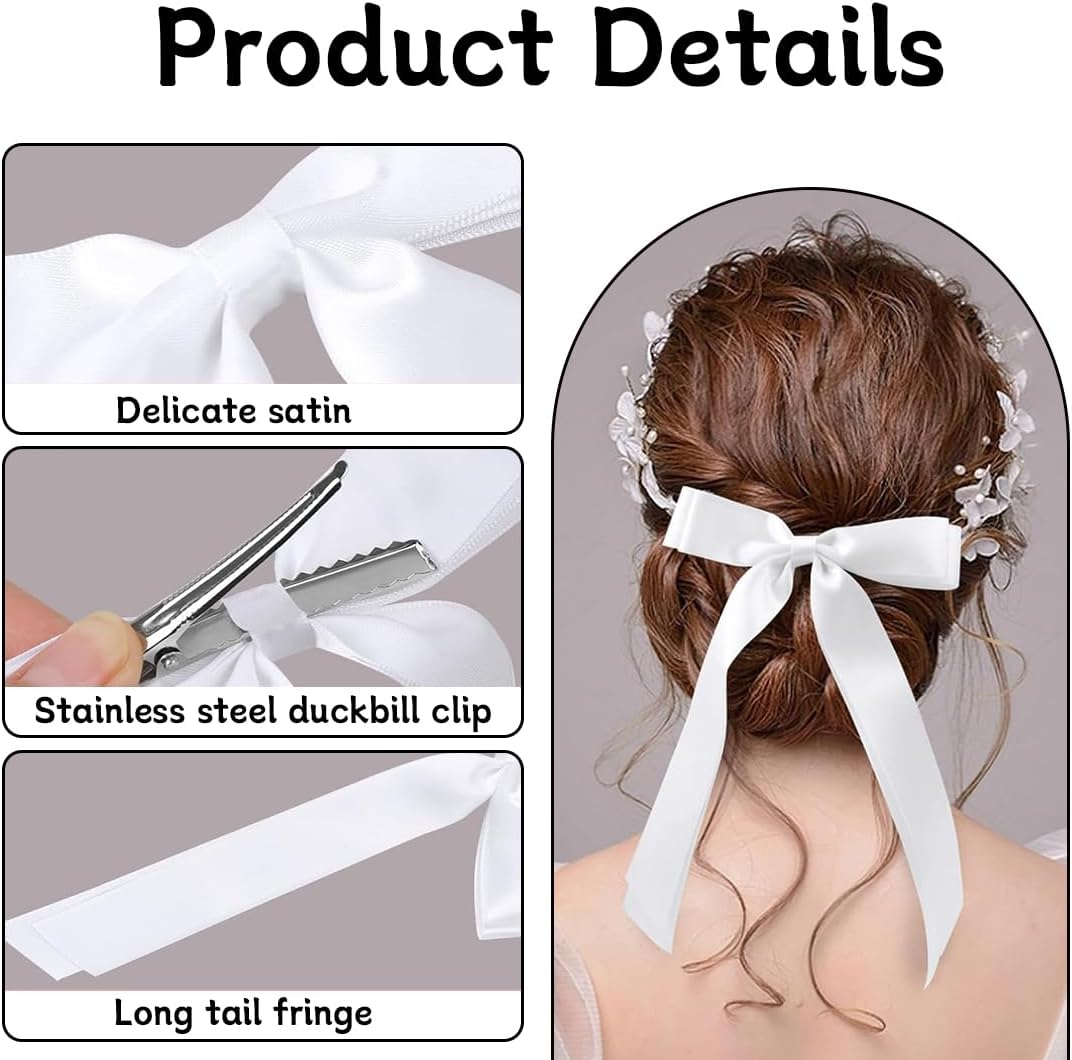 Pack of 2 Silky Satin Bun Hair Clips Black White Hair Bands Ponytail Clips Metal Clips Women'S Hair Bundles image number 5