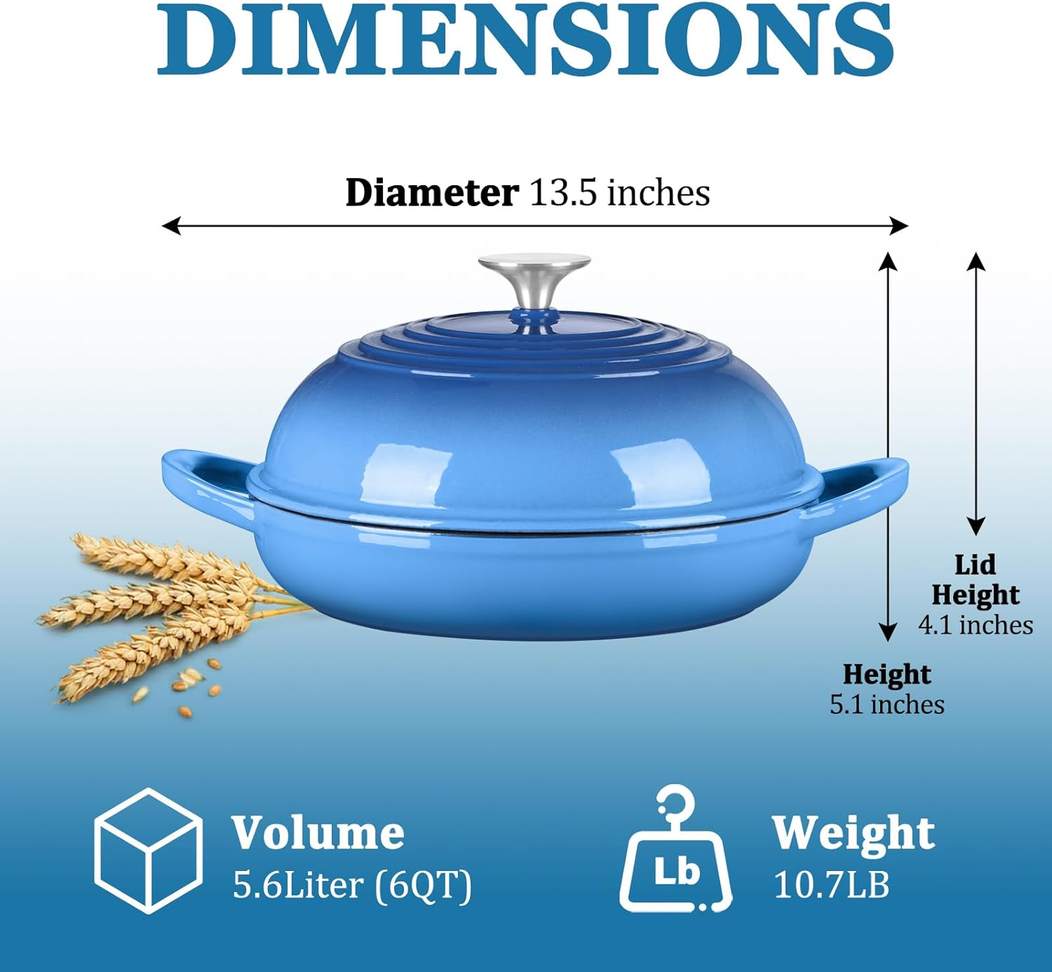 Round Bread Oven for Homemade Sourdough Bread Baking, Leonyo Enameled Cast Iron Dutch Oven Pot with Dome Lid, Non Stick Silicone Baking Mat for Cooking, 6 Quart, Blue - Blue image number 6