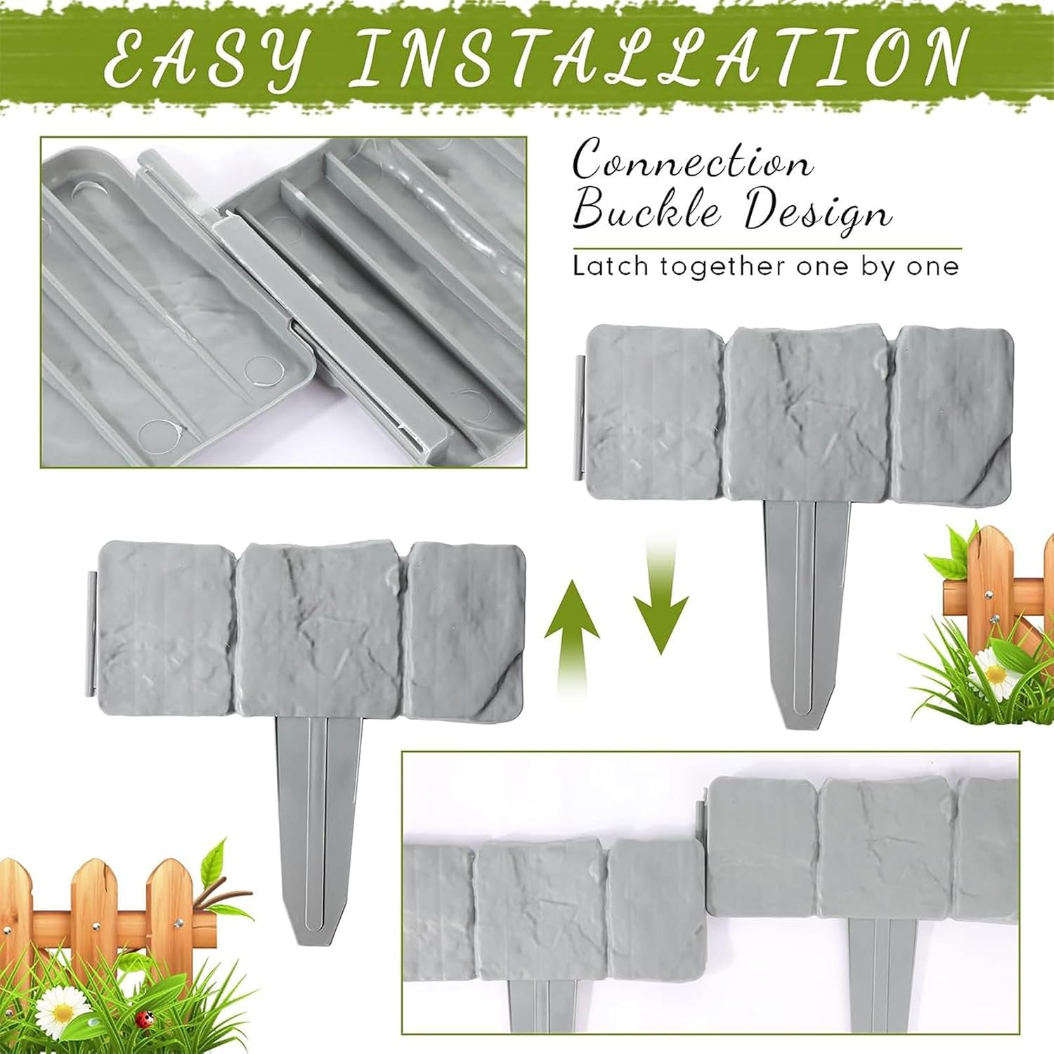 Grey Cobbled Stone Effect Garden Lawn Edging Plant Border, Grey Stone Effect Lawn Edging,Simply Hammer 20 Pack