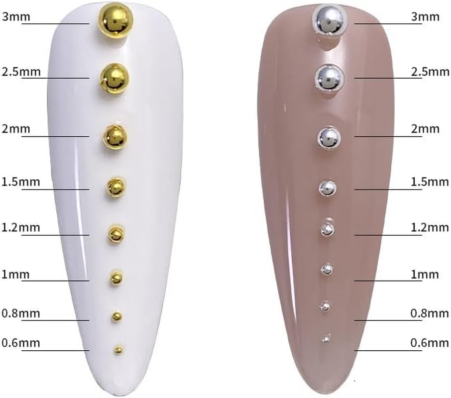 CYBERNOVA 8Packs 3D Nail Art Steel Balls Mini Beads Gold Silver Nail Charm 0.6Mm-3.0Mm Metal Steel Beads for Women DIY Nail Art Accessories with Tweezers (Gold) image number 1