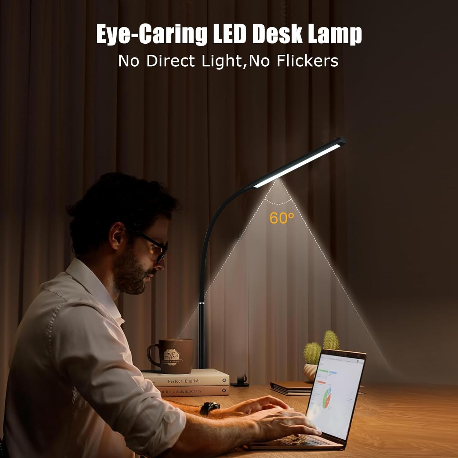 YOUYICI LED Desk Lamp with Clamp, Eye-Caring Clip Lights for Home Office, 3 Colors Stepless Dimming, Flexible Gooseneck Table Lamp with USB Adapter for Reading Working Workbench Drawing Gaming (Black) - Black image number 1