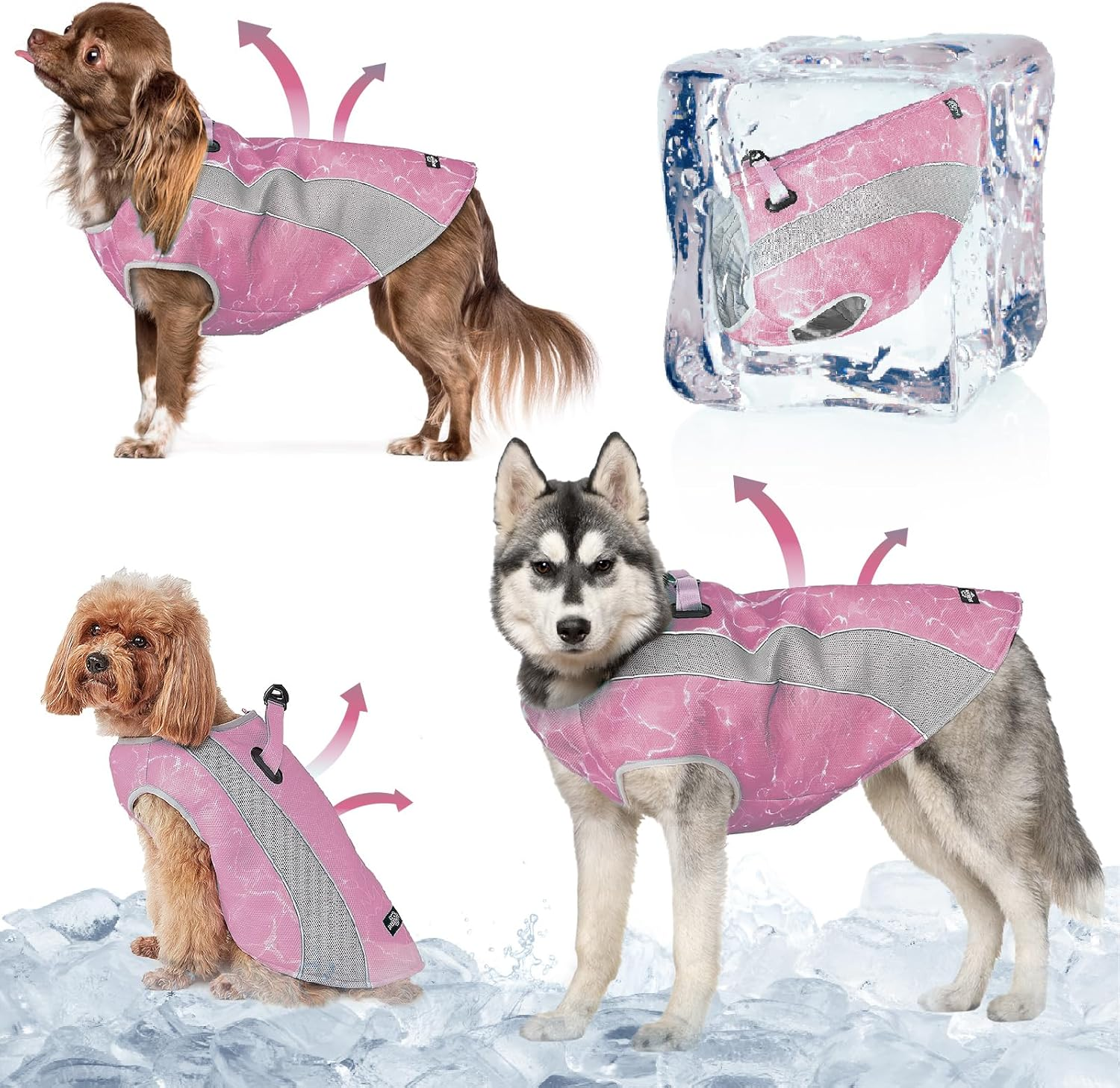 TOPSOSO Cooling Vest for Dogs, Cooling Vest Dog Pets with Safety Reflective Stripes Adjustable Zip, Effective Dog Cooling Vest for Dogs Outdoor Training and Camping (Pink, L) image number 5
