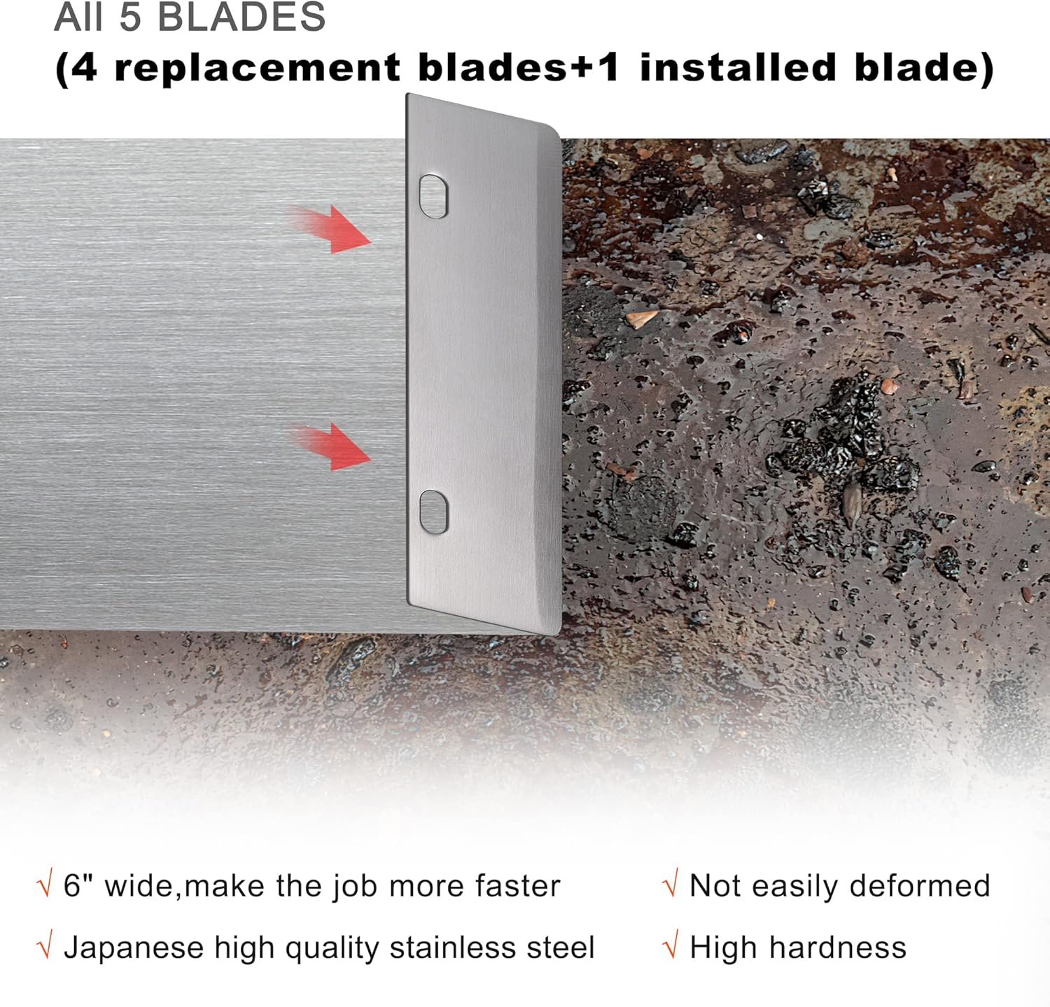 Delfina Grill Scraper W/ 5 Blades, Heavy Duty Rust Flat Top Grill Accessories with Blade Replacements, Commercial Griddle Scraper Barbecue Grill Cleaning Tool for Restaurants, Bars, Diners image number 3