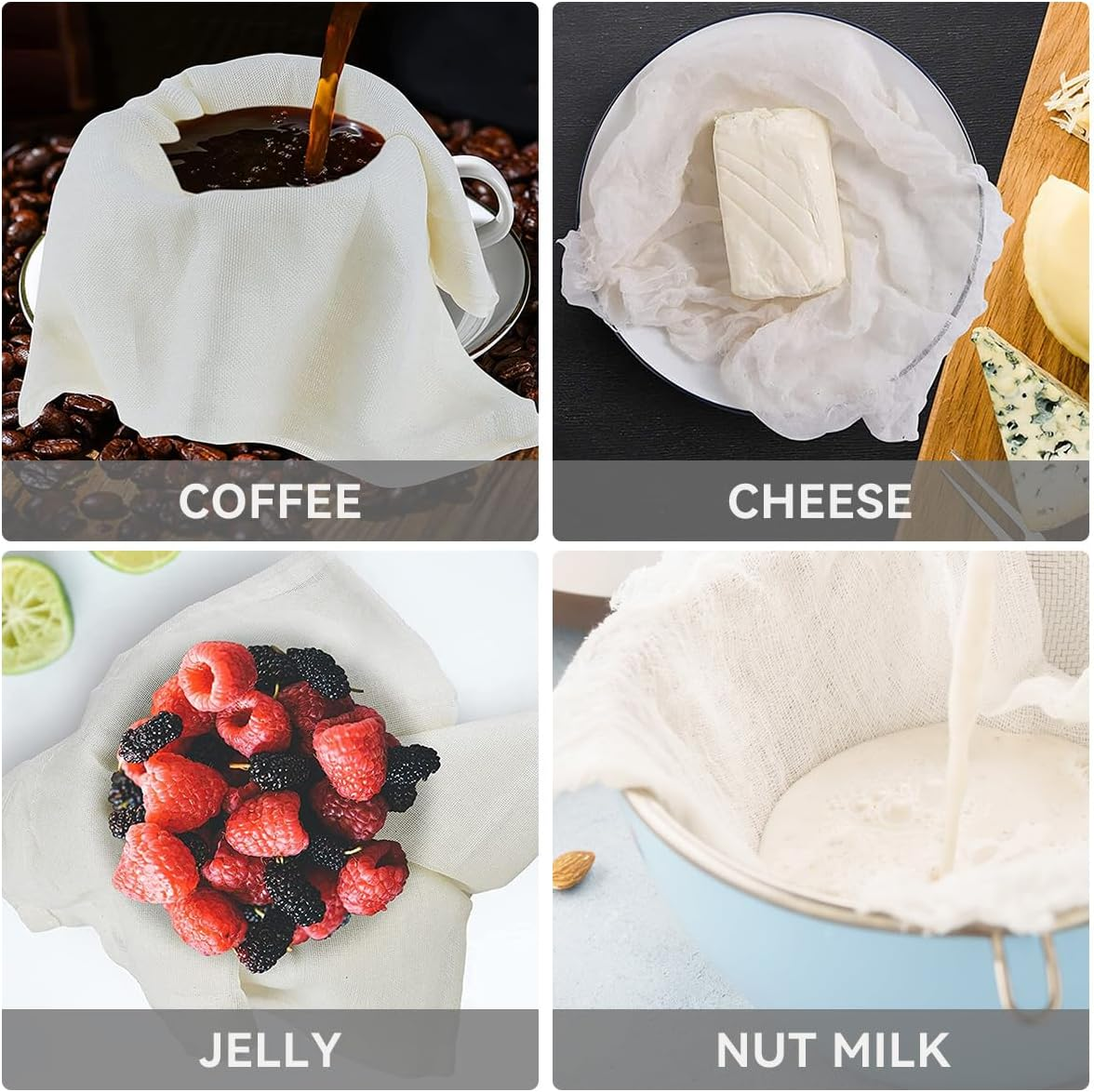 Cheesecloth for Straining 150X150 Cm 100% Unbleached Cotton Reusable Large Cold Brew Coffee Cheese Cloths Strainer Filter Nut Milk Tea Juice Fine Mesh Filter image number 1