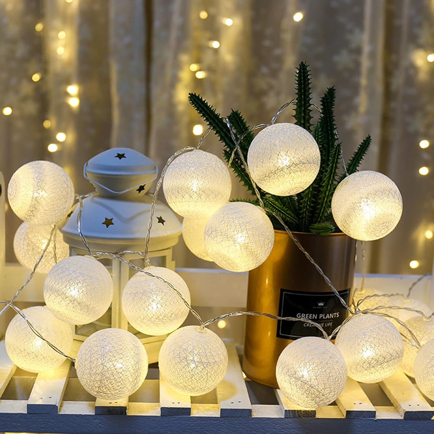 Cotton Balls Fairy Lights Battery, 3 M, 20 LED Fairy Lights, Cotton Balls, 4 Cm Cotton Balls Fairy Lights, Indoor and Outdoor, Warm White Fairy Lights, Battery Operated for Christmas, Children'S Room image number 5