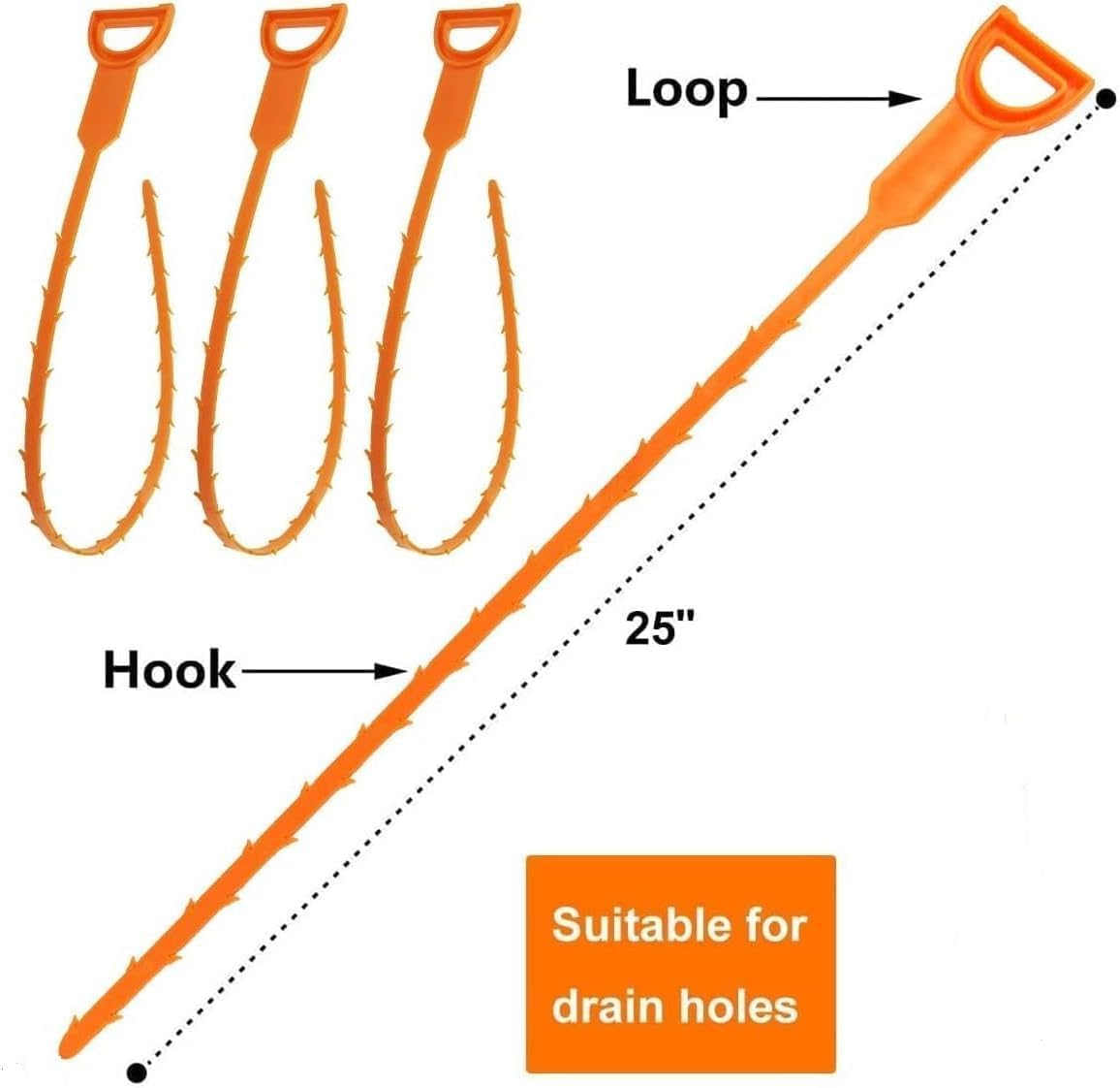 10 Pack 25 Inch Drain Clog Remover Tool, Drain Hair Cleaner Tool, Hair Cather Shower Drain Tool, Drain Auger Hair Cleaning Tool for Shower Kitchen Sink Bath Tub Bathroom, Sink Snake Hair Remover image number 2