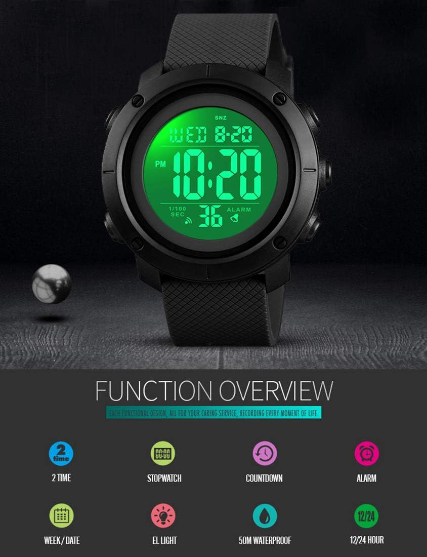 Big Boys Digital Watch Sports Teen Waterproof Military Back Light Watch for Teenagers Boys Ages 11-18 Black, BLACK, Digital image number 4