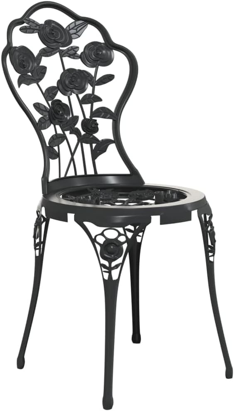 'Vidaxl Romantic Black Bistro Chairs - Duo Set with Decorative Floral Details, Cast Aluminium & Iron, Outdoor Furniture - Bronze image number 3