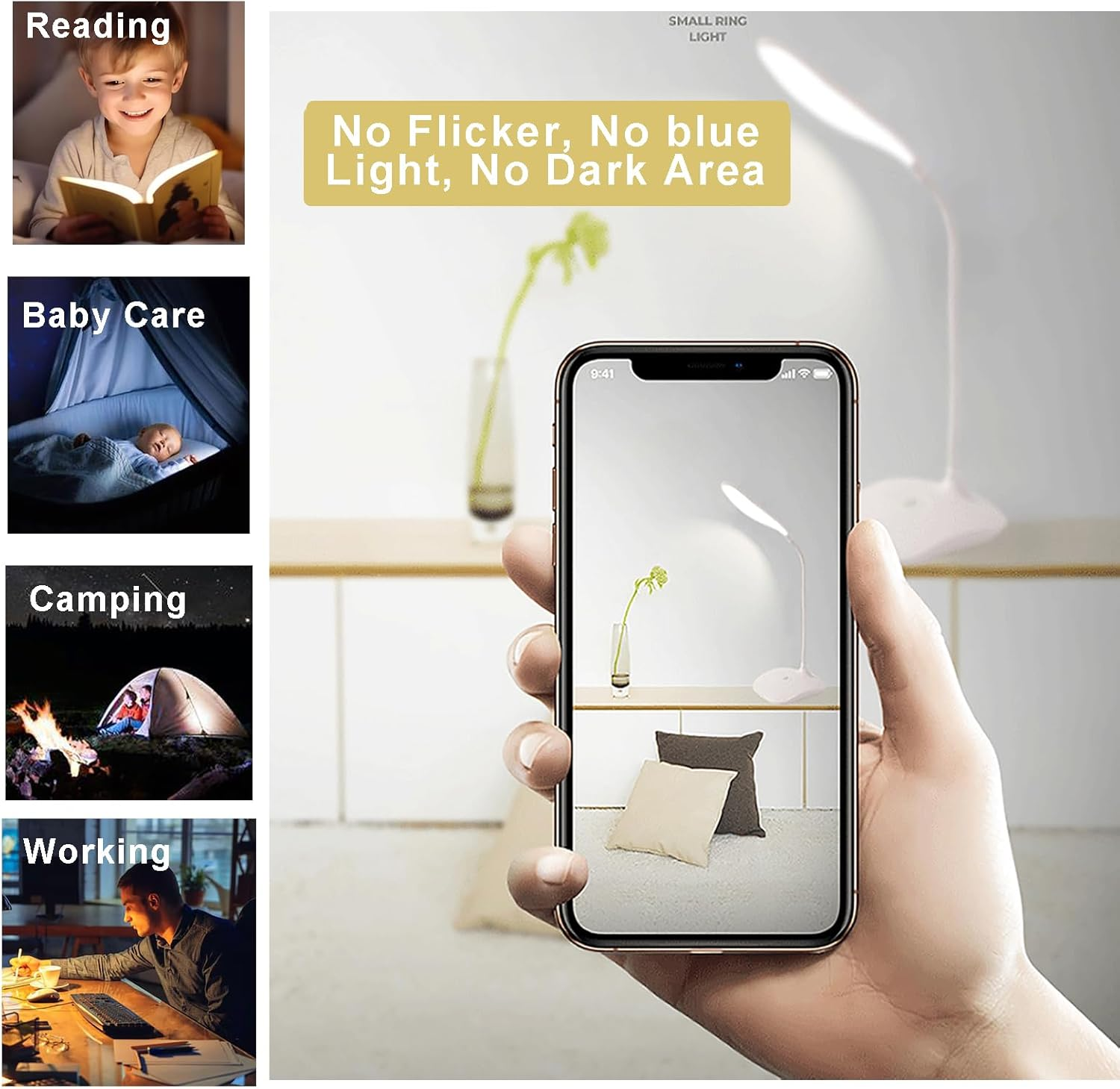 Jieruideng LED Desk Lamp USB Cable and 3 AA Batteries Operated- Flexible Gooseneck, Eye Caring, Bright Reading Light for Study Dorm Office (1)