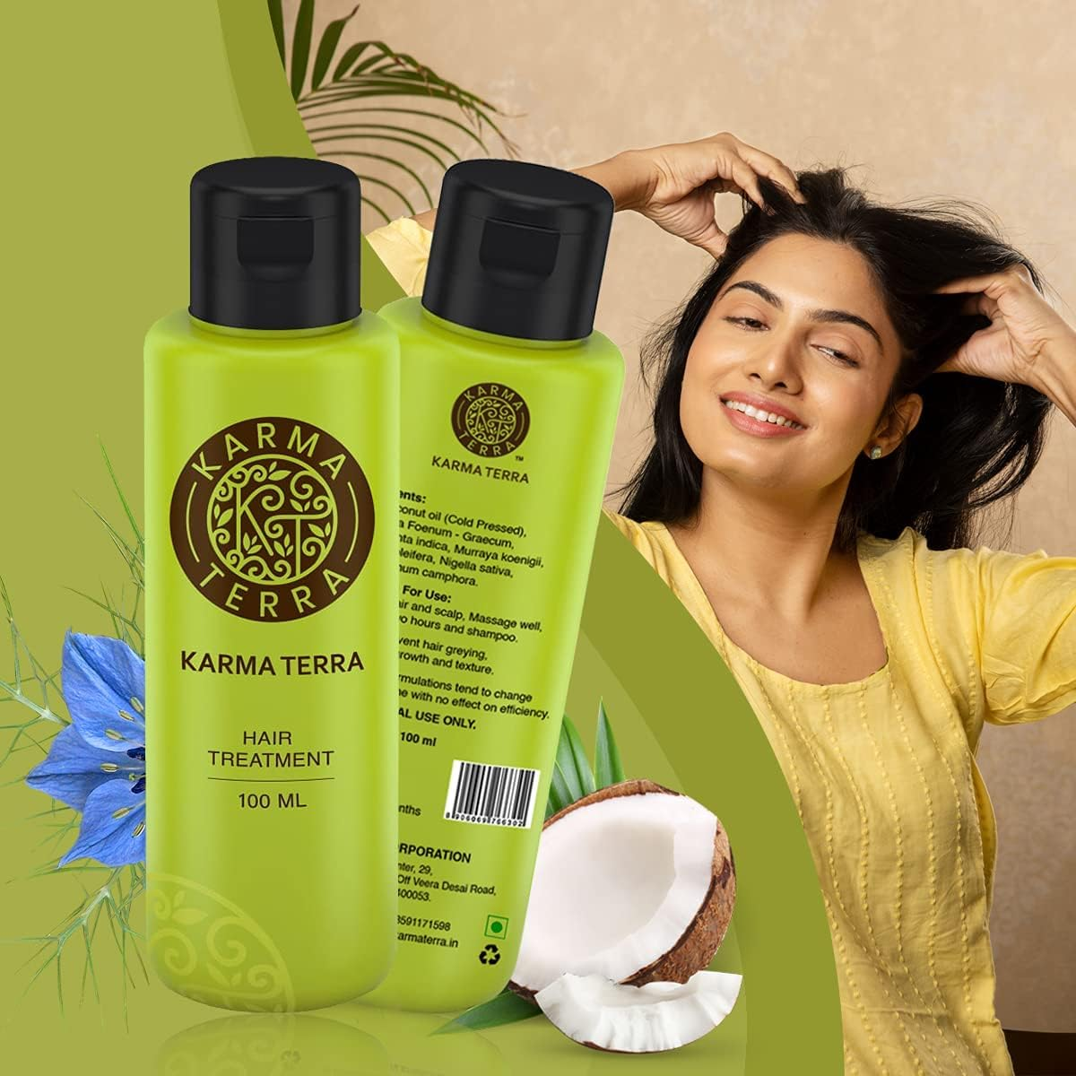 KARMA TERRA Ayurvedic Herbs Enriched Coconut Hair Oil Made by Pure Ayurvedic Herbs | 5X Ayurvedic Herbs with Coconut Oil | Makes Hair Sooperr Soft & Stronger & Reduces Hair Dandruff image number 2