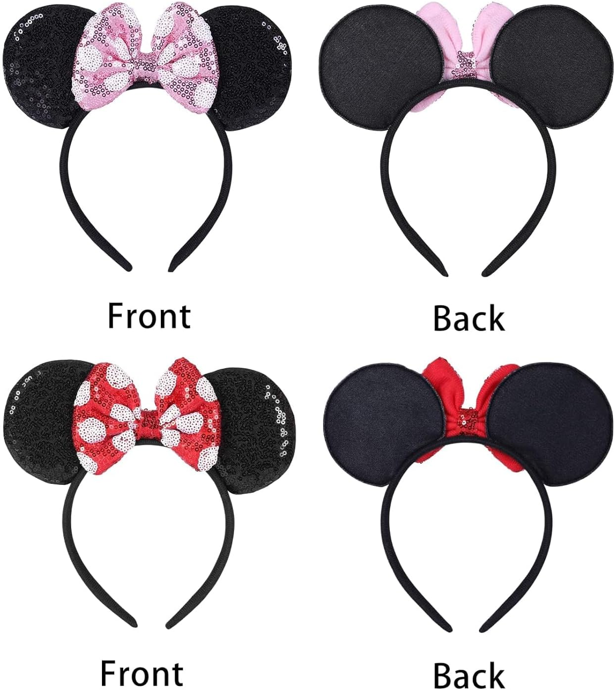 Mouse Costume Ears,2 Pcs Mouse Ears Headbands for Girls & Women Party,Size Free - Orange Bow image number 7