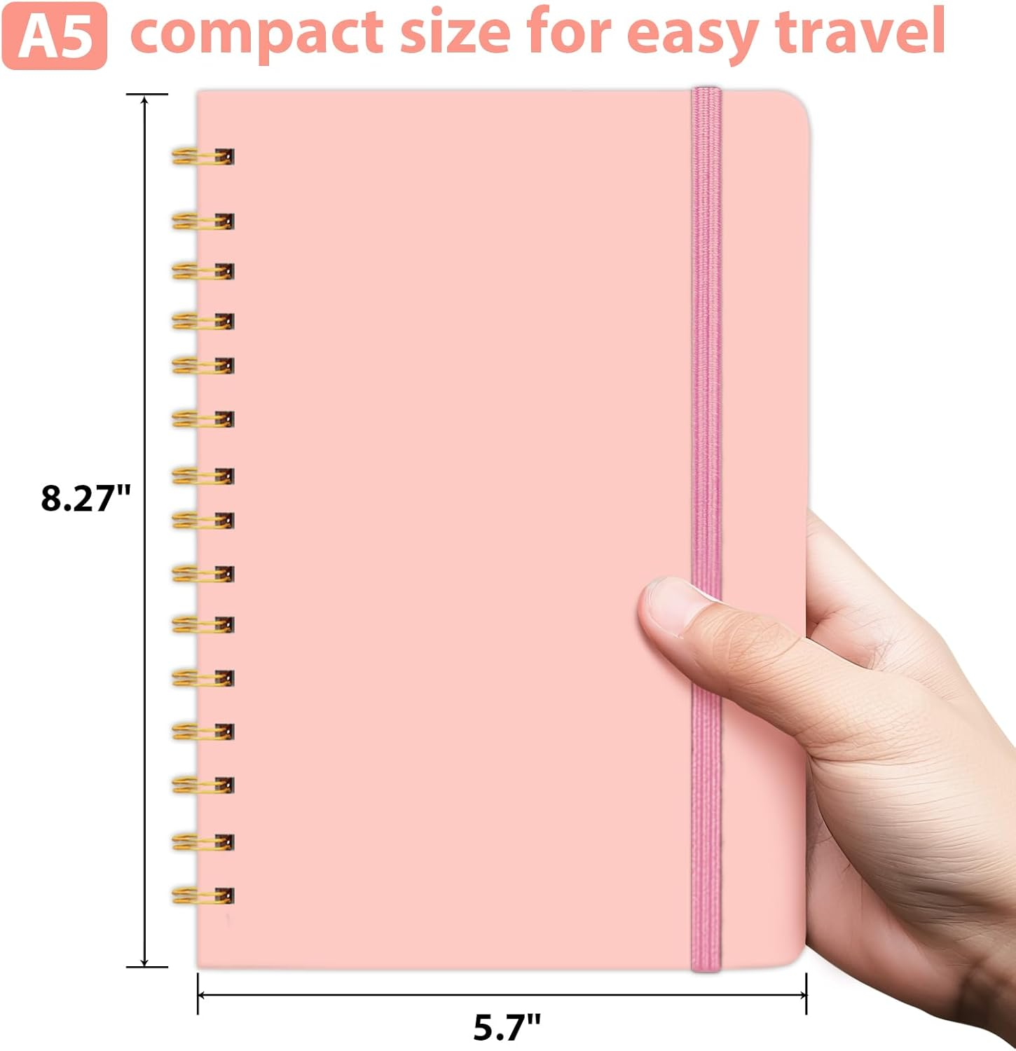 Spiral Notebook A5, 8.27"X5.7" Hardcover Notebook 160 Lined Pages Spiral Journal for Men Women Writing, Note Taking, Journaling, School, Work, Gift (Palepink) image number 3