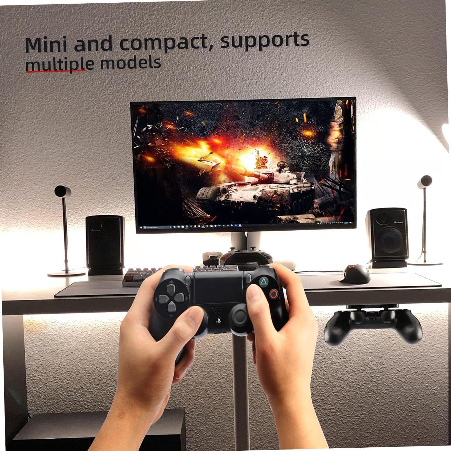 2 Pack under Desk Controller Mount Compatible,Controller Table Stand for PS5 Ps4,Controller Holder Table Organize and Desk Management,Ps4 PS5 Controller Accessories image number 1