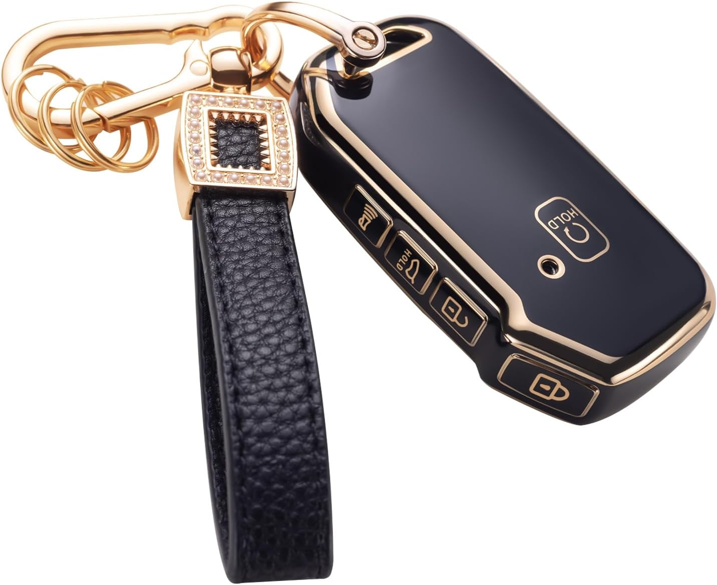 CACARLIKE for BMW Key Fob Cover with Leather Lanyard, Car Key Fob Case Compatible with BMW 2 5 6 7 Seriesx1 X2 X3 X5 X6 Smart Key Protector Holder image number 2