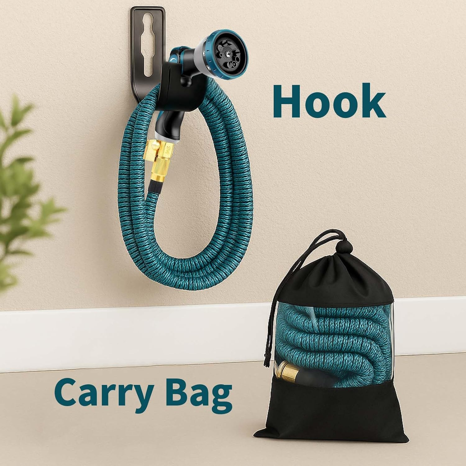 Expandable Garden Hose with 10-Pattern Spray Nozzle & Foam Bottle, Kink-Free Flexible Water Hose, Retractable Water Hose High Pressure with Holder & Quick Connector for Car Wash & Lawn Watering image number 5