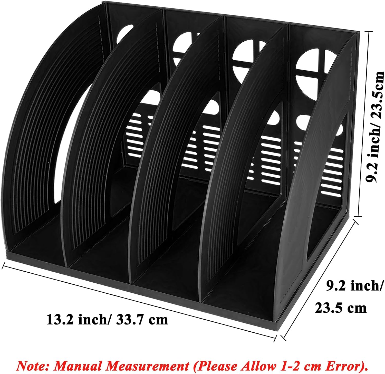 SAYEEC Sturdy 4 Compartment Magazine File Holder Plastic Desktop File Organizer File Dividers Office Organizer Storage Document Magaizne Rack Display Box (Black)