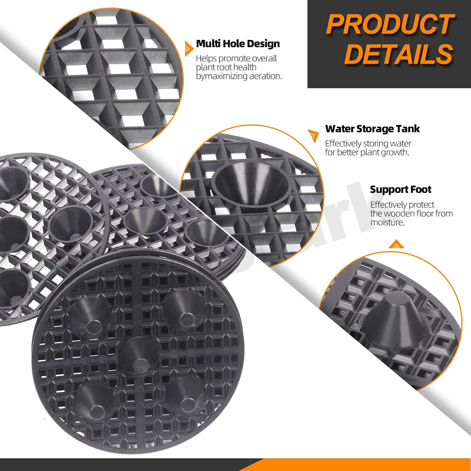 6Pcs 8 Inch Plant Level Pot Elevator Black Plastic round Planter Pots Elevator for Indoor Outdoor Garden Patios (20Cm) image number 5