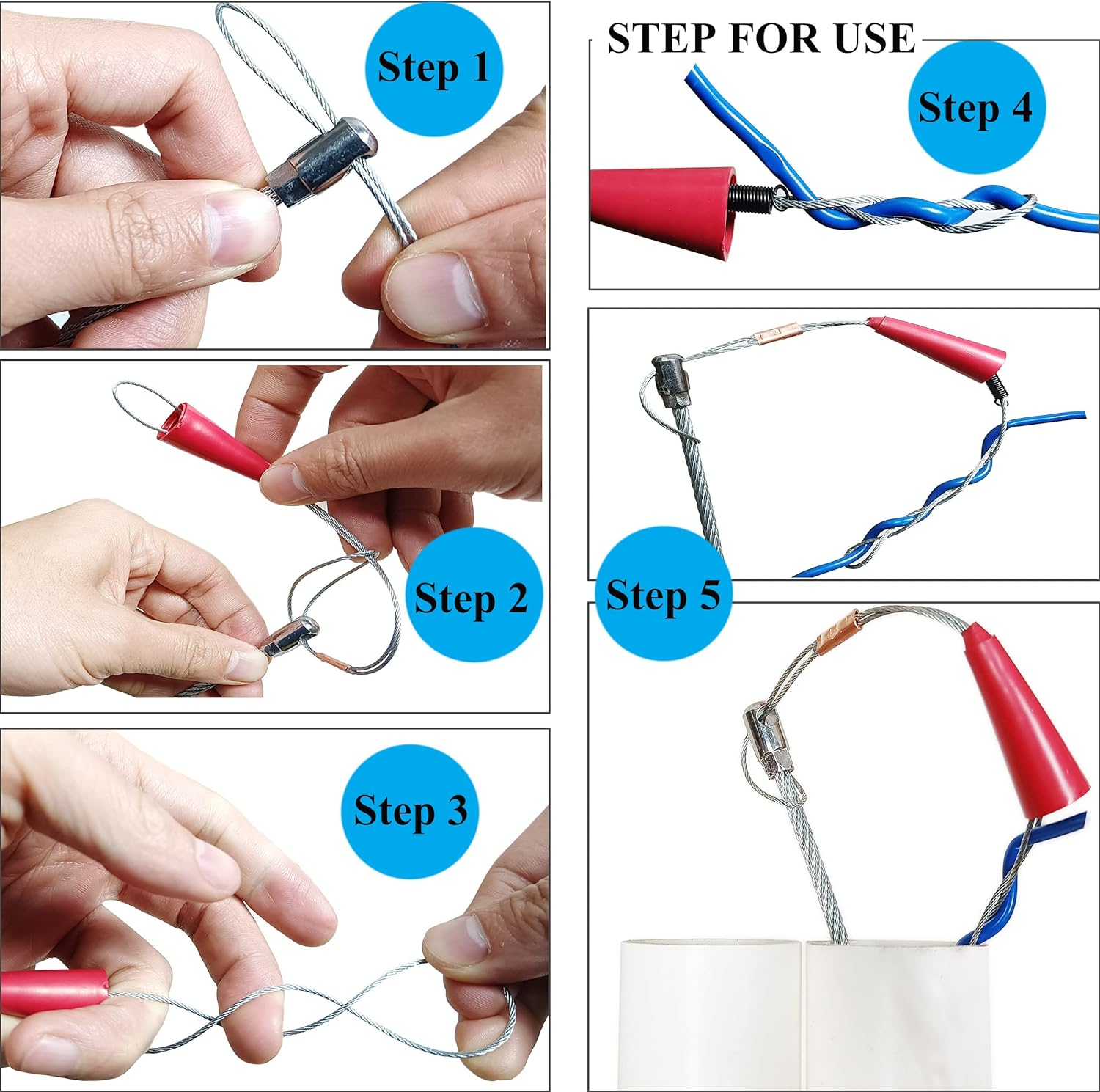 Piowio 20M/65Ft Fish Tape with Storage Tube Wire Guider Wire Threader Cable Puller for Electrical Wiring (20M Yellow+Black with Storage Tube) - 20M Red+Black With Storage Tube image number 5