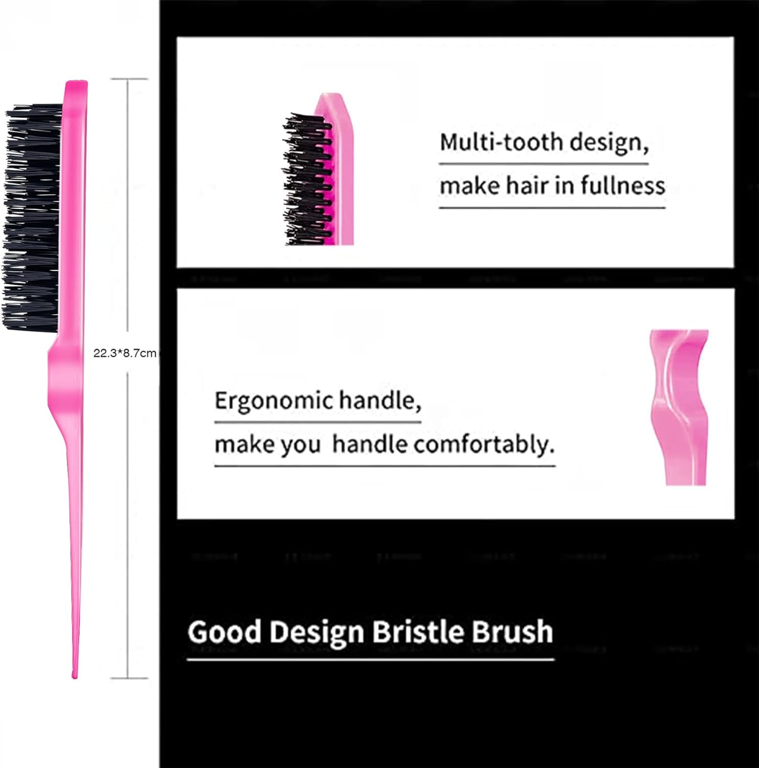 8 Pieces Styling Comb Set - Teasing Brush, Rat Tail Comb, Edge Brush for Slicking and Combing Hair for Women (Pink) - Black image number 2