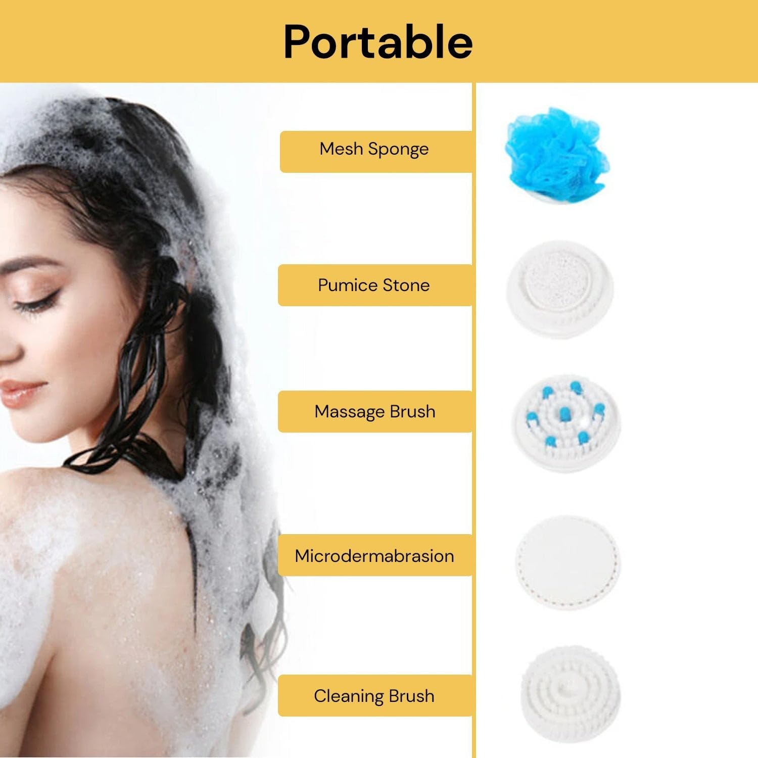 EZONEDEAL Waterproof Electric 5 in 1 Spin Spa Long Handle Spinning Electric Brush Shower Massager with 5 Spa Attachments Cleanse & Pamper Your Body Massager, Body Scrub Cleansing Shower Sponge Brush image number 4