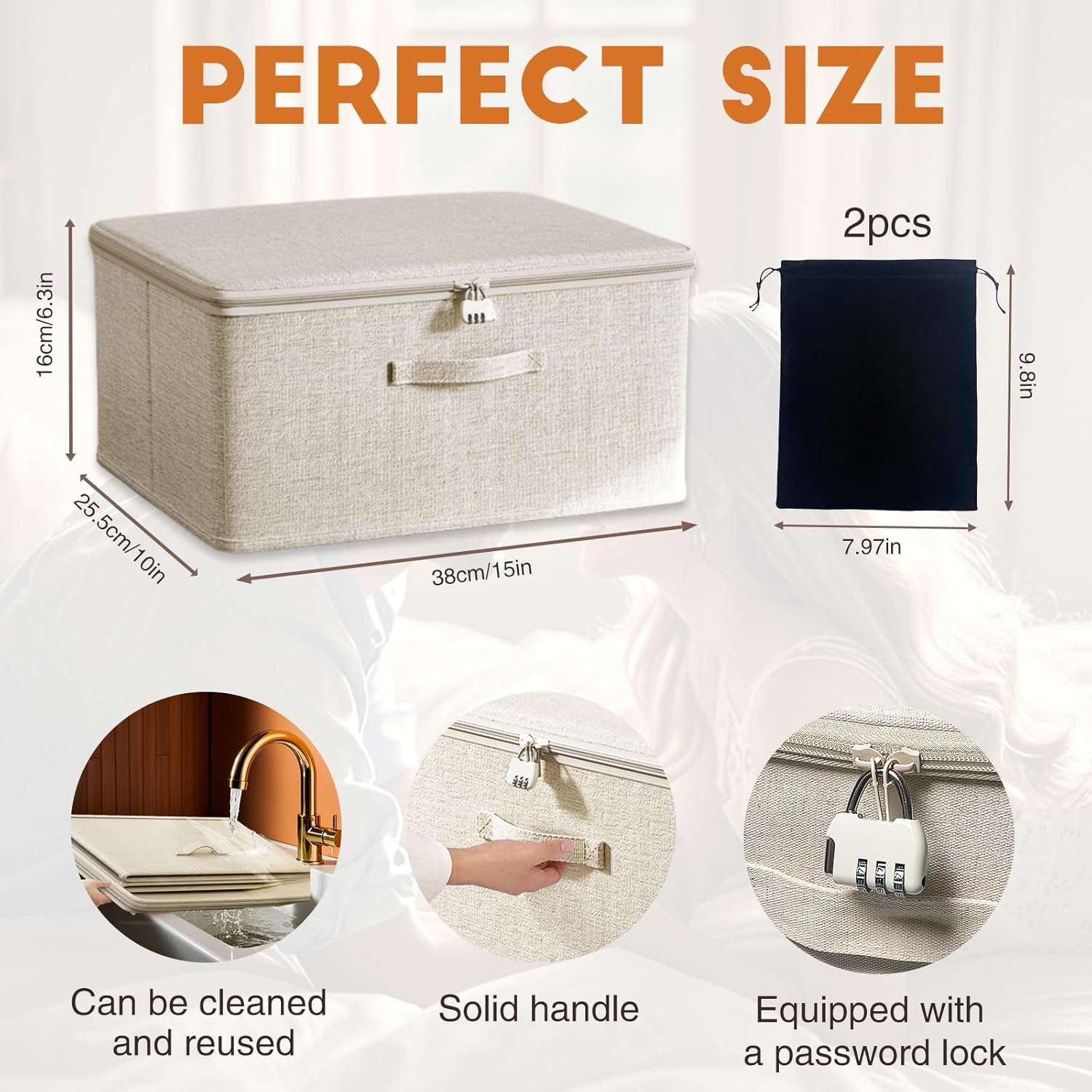 Locking Adult Game Toy Storage Organizer Lock Box Toy Storage Bins Women and Men Game Toys Storage Bags with 2 Drawstring Bags, Large Capacity 15 X 10 X 6.3 Inches image number 2