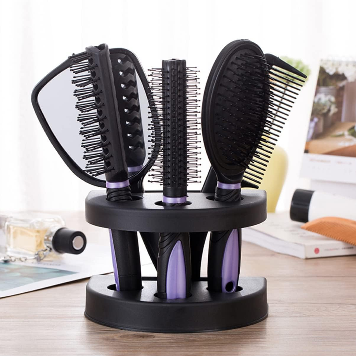 ERINGOGO 5Pcs Professional Hair Salon Kit Hair Comb Mirror Detangler Brush Mens Hairbrush Styling Tools No Static Compact Easy to Carry image number 4