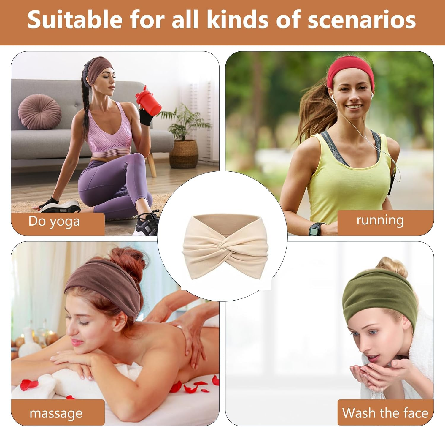 Culinavog Pack of 6 Women'S Headbands, Wide Elastic Hair Bands for Women, Soft Non-Slip Headbands with Twist Design, Multicoloured for Yoga, Sports, Everyday Use - A image number 6