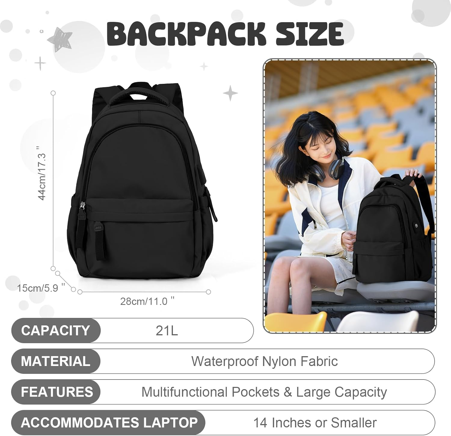 School Backpack Womens,Causal Travel School Bags 14 Inch Laptop Backpack for Teenage Girls Lightweight Rucksack Water Resistant Bookbag College Boys Women Men Daypack - A04-Purple image number 5