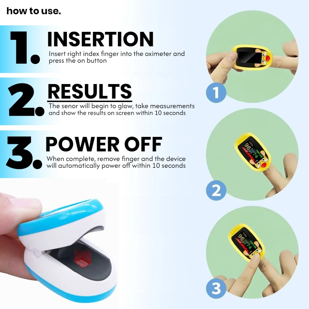 Cute Fox Finger Pulse Kids Oximeter Children Infants Babies Blue Red Yellow | Rechargeable Heart Rate Blood Oxygen Saturation Monitor Spo2 PI LED Display (Yellow) image number 2