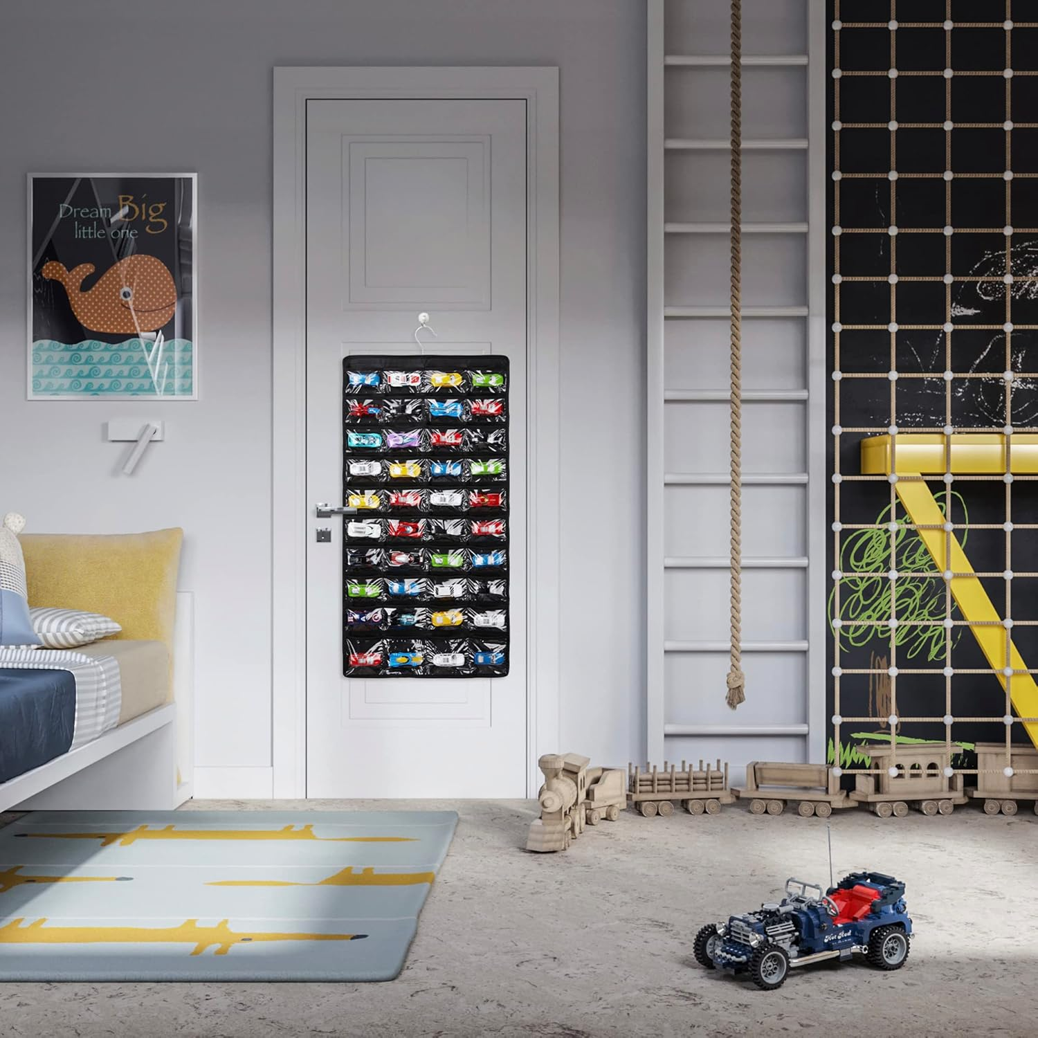 Storage Case Compatible with 80 Hot Wheels Matchbox Cars, Double-Sided Hanging Display Case for Hot Wheels Fits for 80 Toy Cars (80 Slots-Black) image number 2