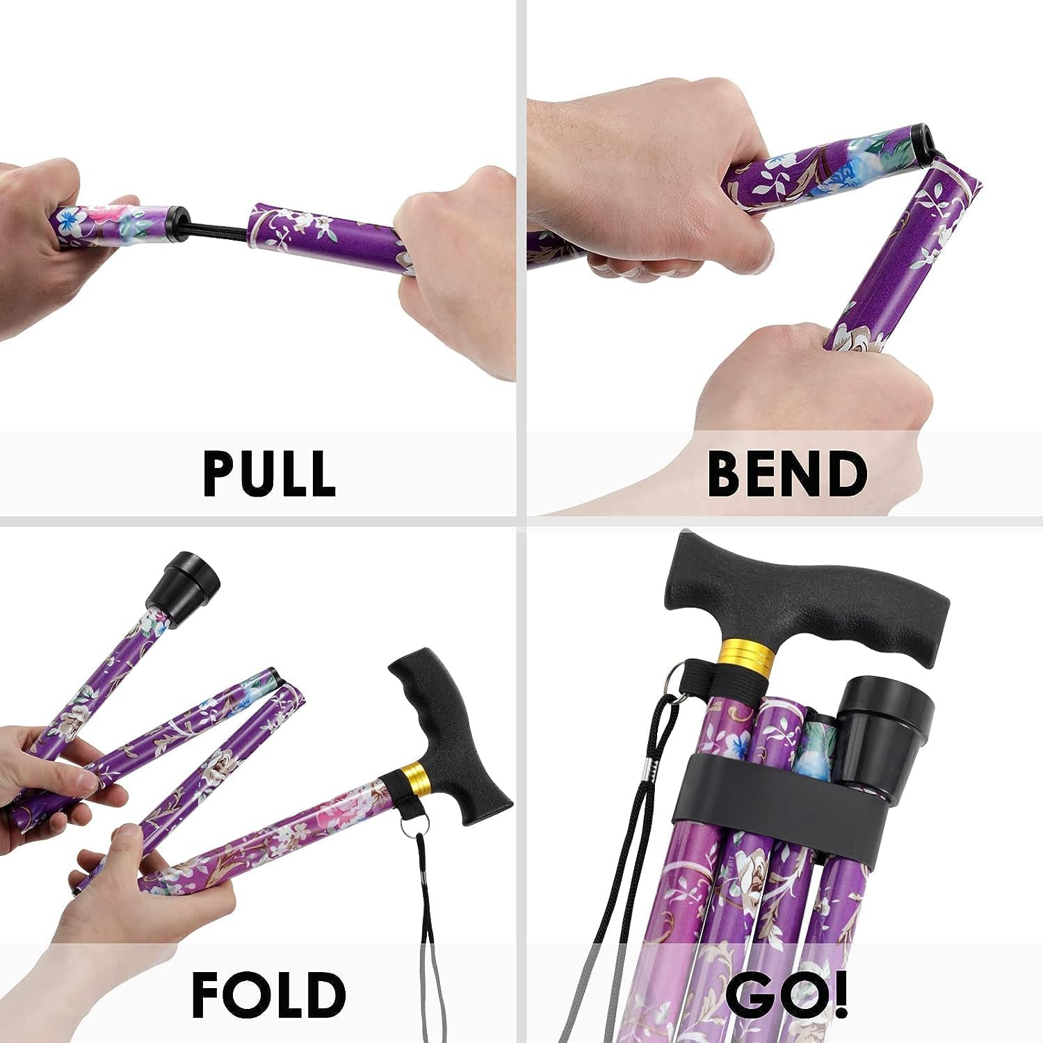Folding Hiking Cane, Portable Adjustable Walking Stick, Suitable for Outdoor Mountaineering Enthusiasts and Elderly People with Limited Mobility(Purple) image number 3