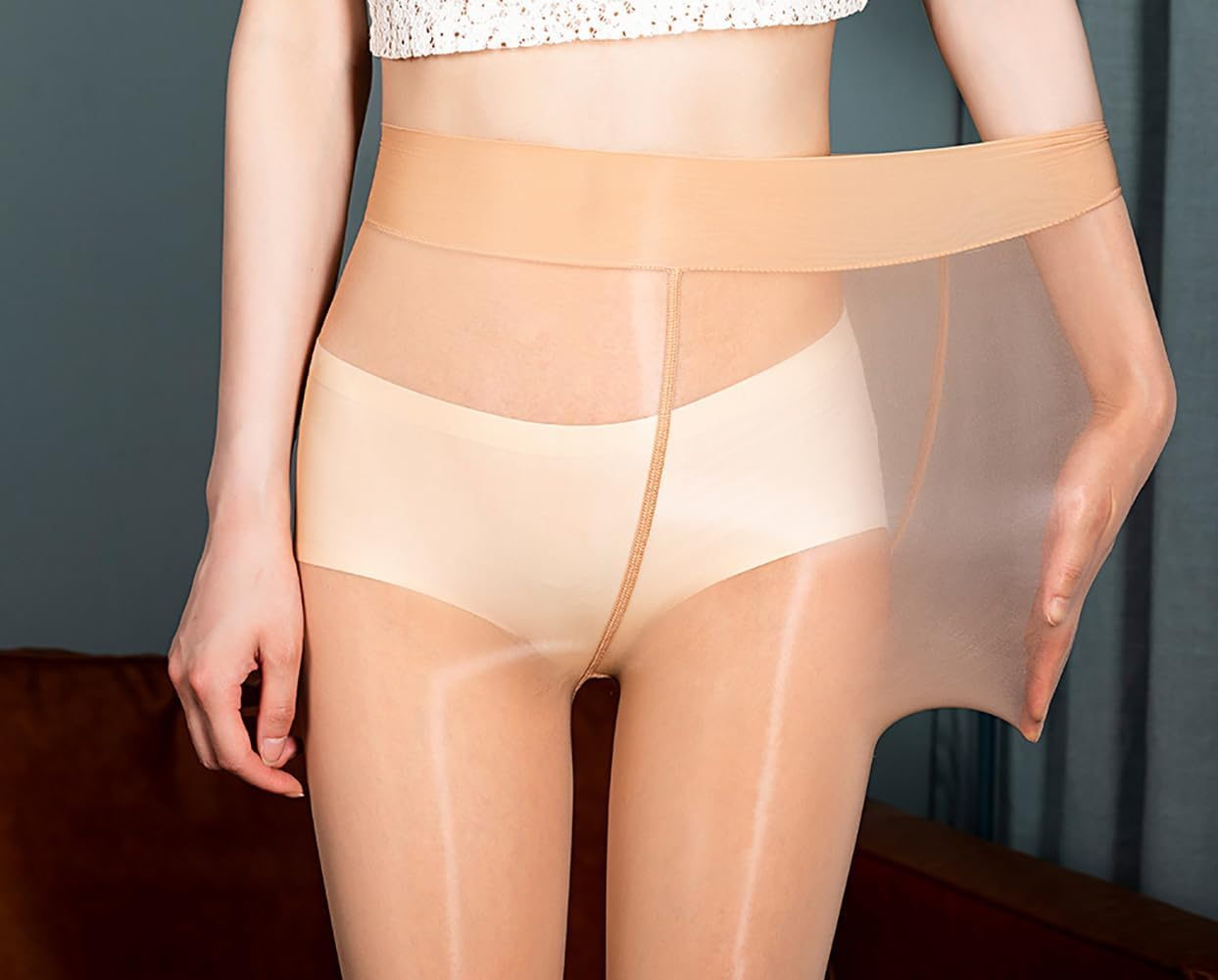 DTWAWA Womens Sexy Shiny Sheer Control Top Footed Tights Silk Stockings, Shimmery High Waist Pantyhose for Spring image number 6