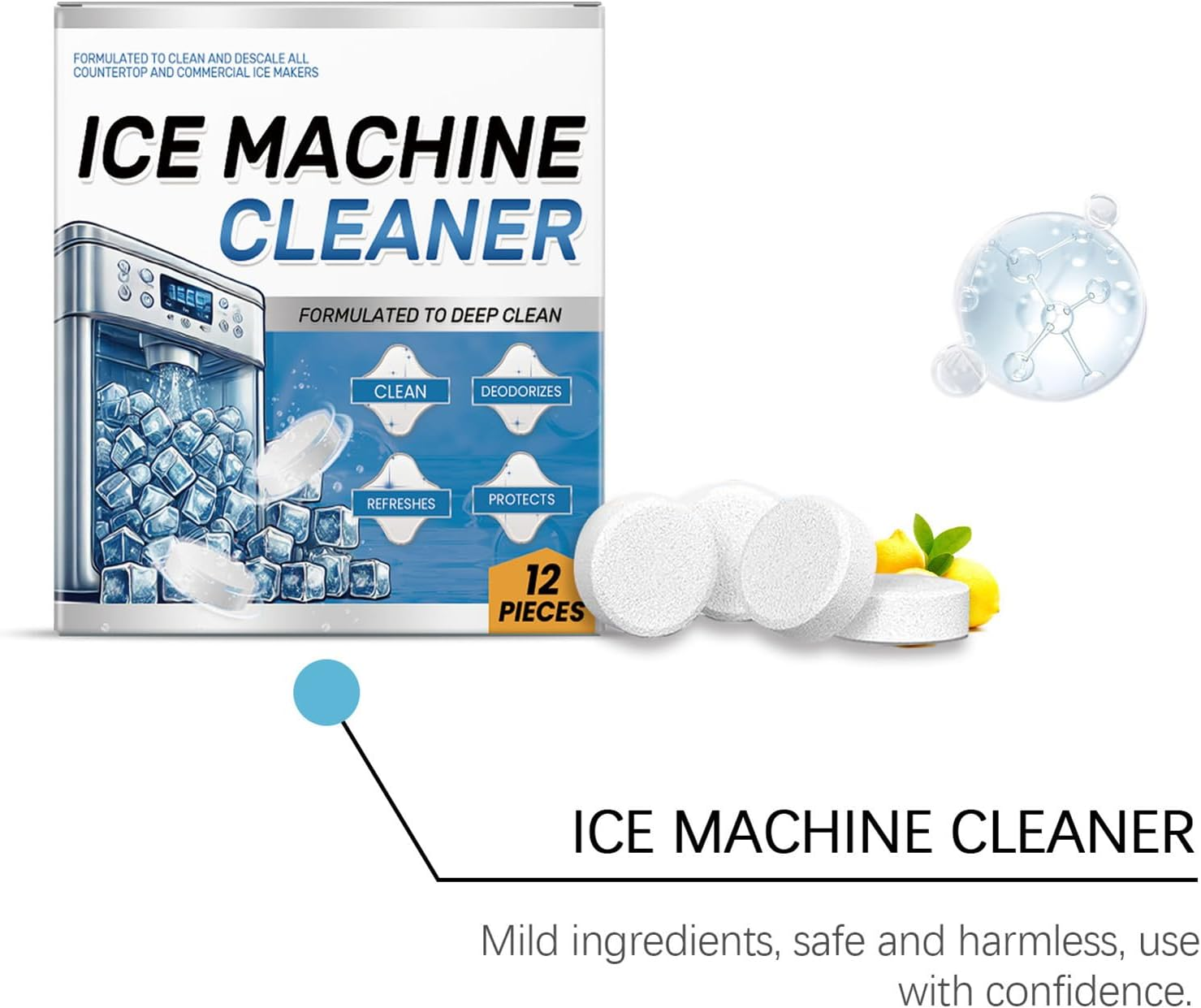 12 Pieces Ice Maker Cleaner Tablets | Multifunctional Cleaning Tool | Portable Kitchen Gadgets for Daily Maintenance | Appliances Supplies for Home, Restaurants image number 4