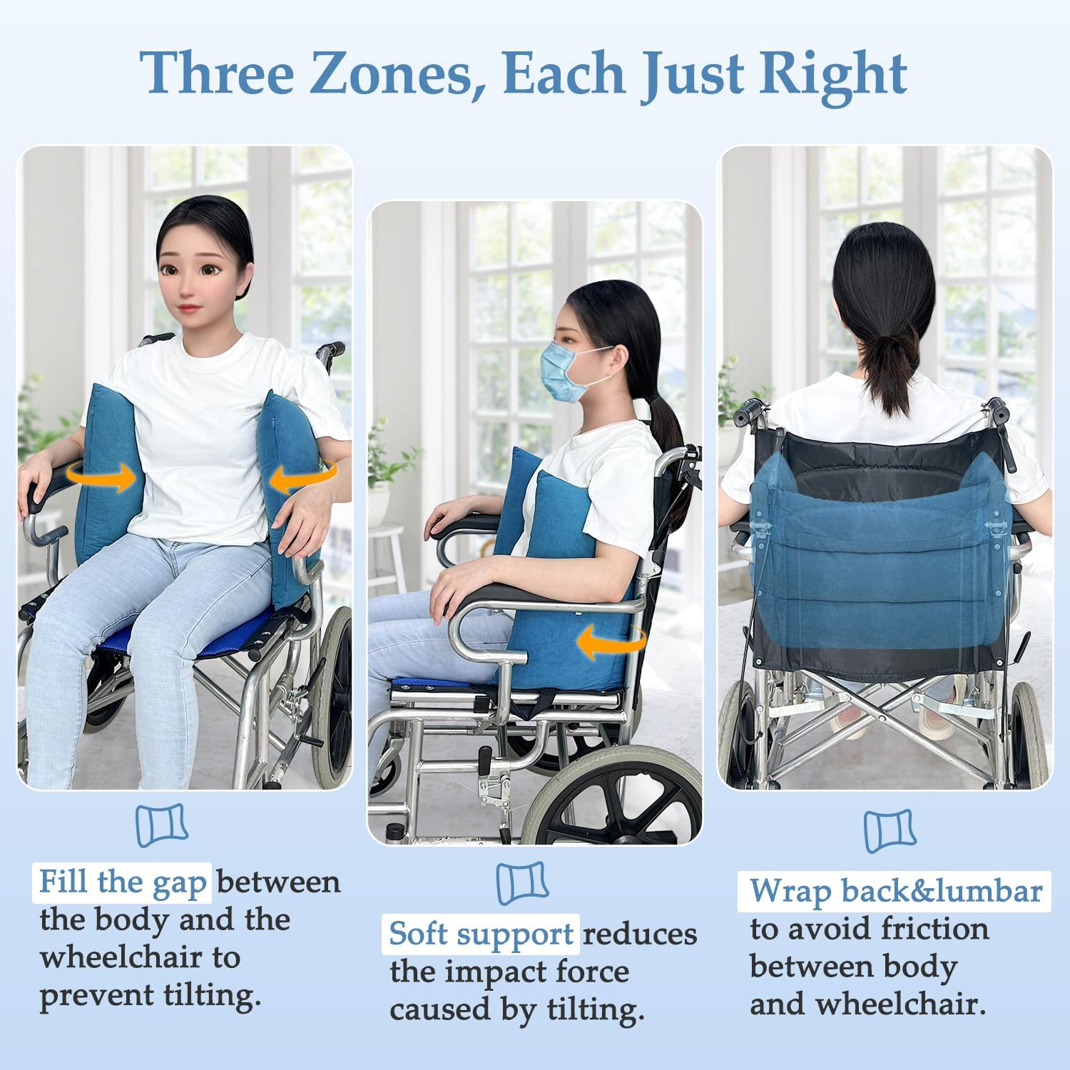 Lateral Support for Wheelchair Back Support Cushion for Pressure Relief Folding Pads Improving Better Posture Sitting Assist Wedge for Elderly Disabled Stroke Patients in Recliner Wheelchair (Blue) image number 5
