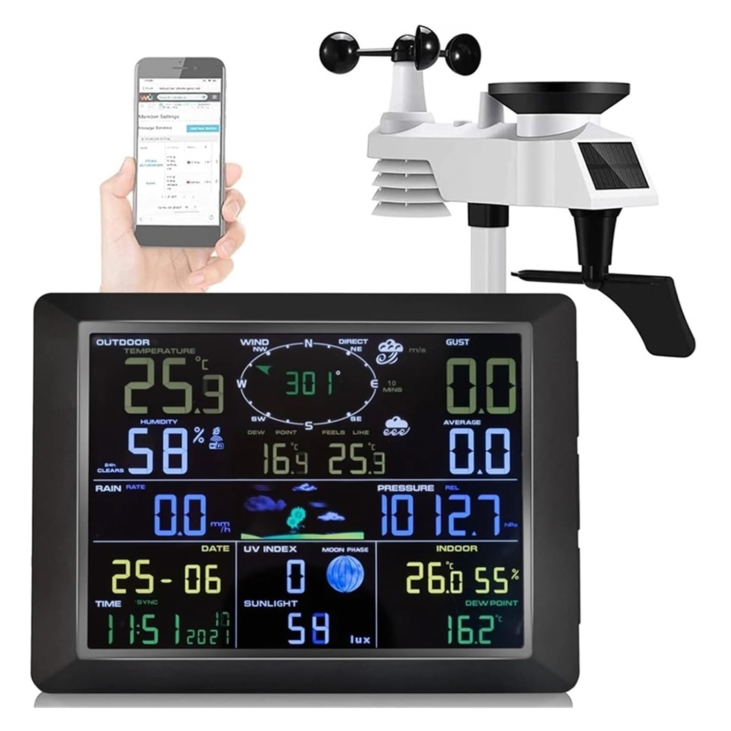 Wifi Weather Station Internet Wireless Thermometer Hygrometer 24Hour Rainfall Forecast UV Index Wind Gauge