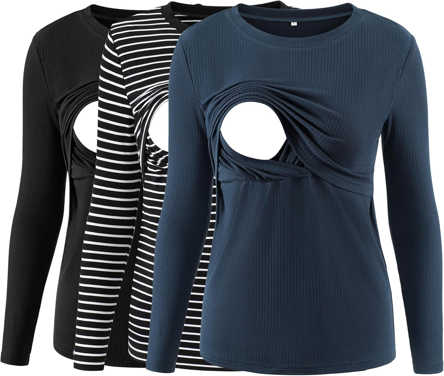 Love2Mi Pack of 3 Women'S Nursing Shirt Ribbed Long Sleeve Nursing Tops Double Layer Maternity Wear T-Shirt Maternity Clothing