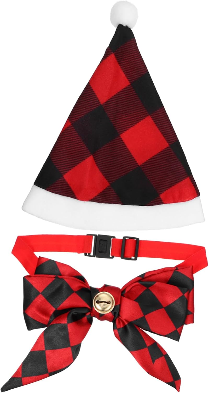 INOOMP Christmas Pet Outfit Set Dog Santa Hat Bow Tie Warm Winter Dog Clothes Cat Xmas Attire Mini Knit Hat for Pups
