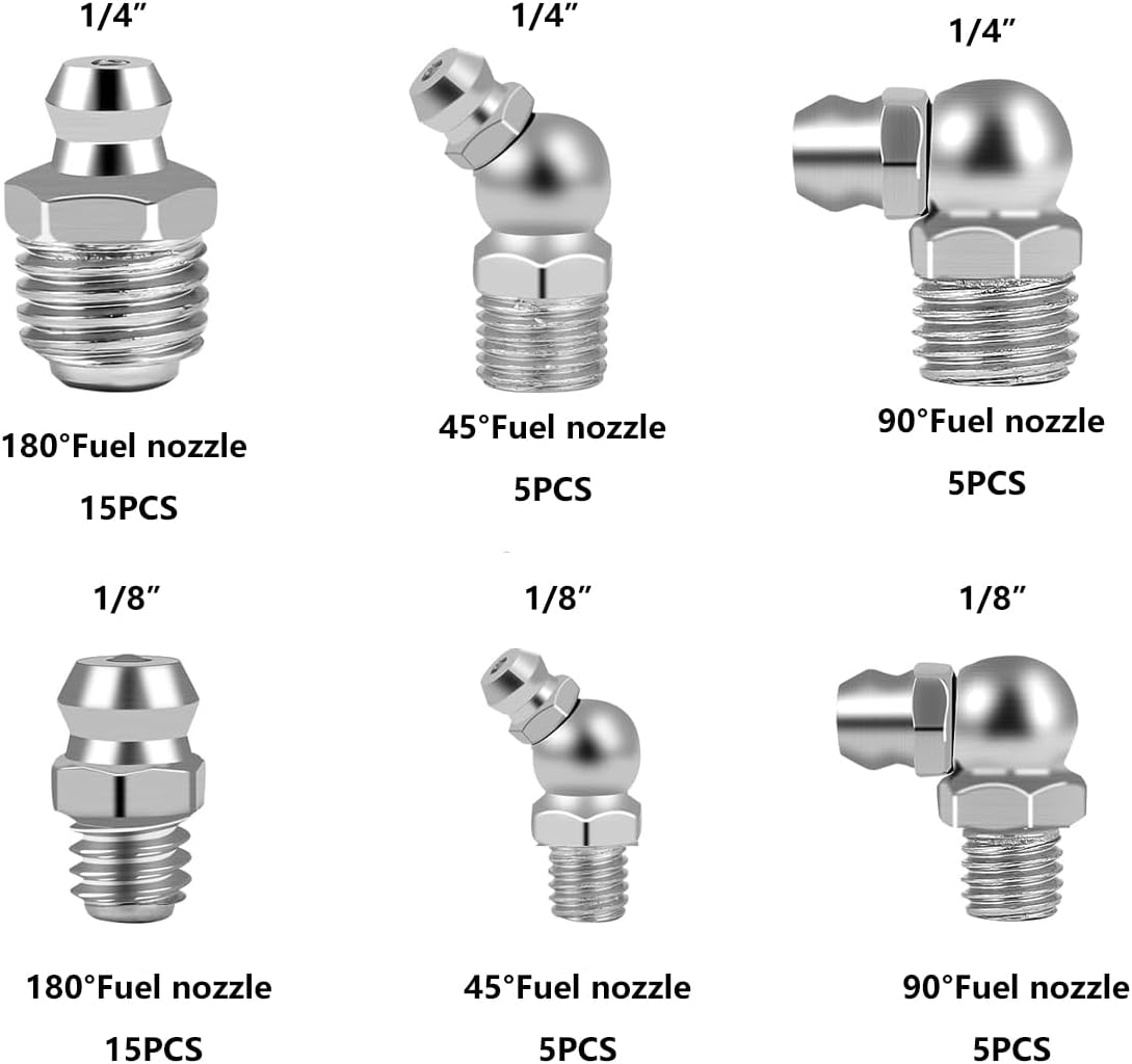 AIMALL 50PCS Hydraulic Grease Fitting Kit, Assorted Zerk Straight and Angled Fittings for Lubrication image number 6