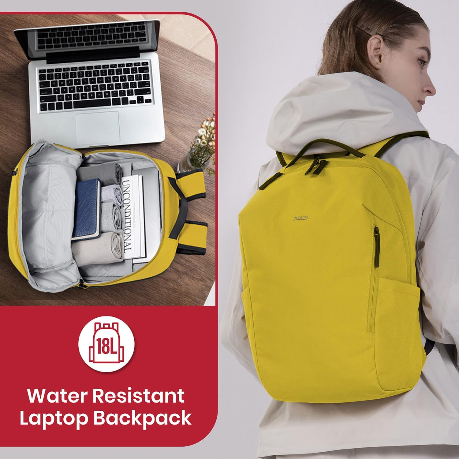 Deflecto 18L Laptop Backpack - Waterproof Recycled Fabric - 15.6" Padded Compartment - Hidden Secure Pocket & Digital Space - Adjustable Straps & Luggage Lanyard image number 3