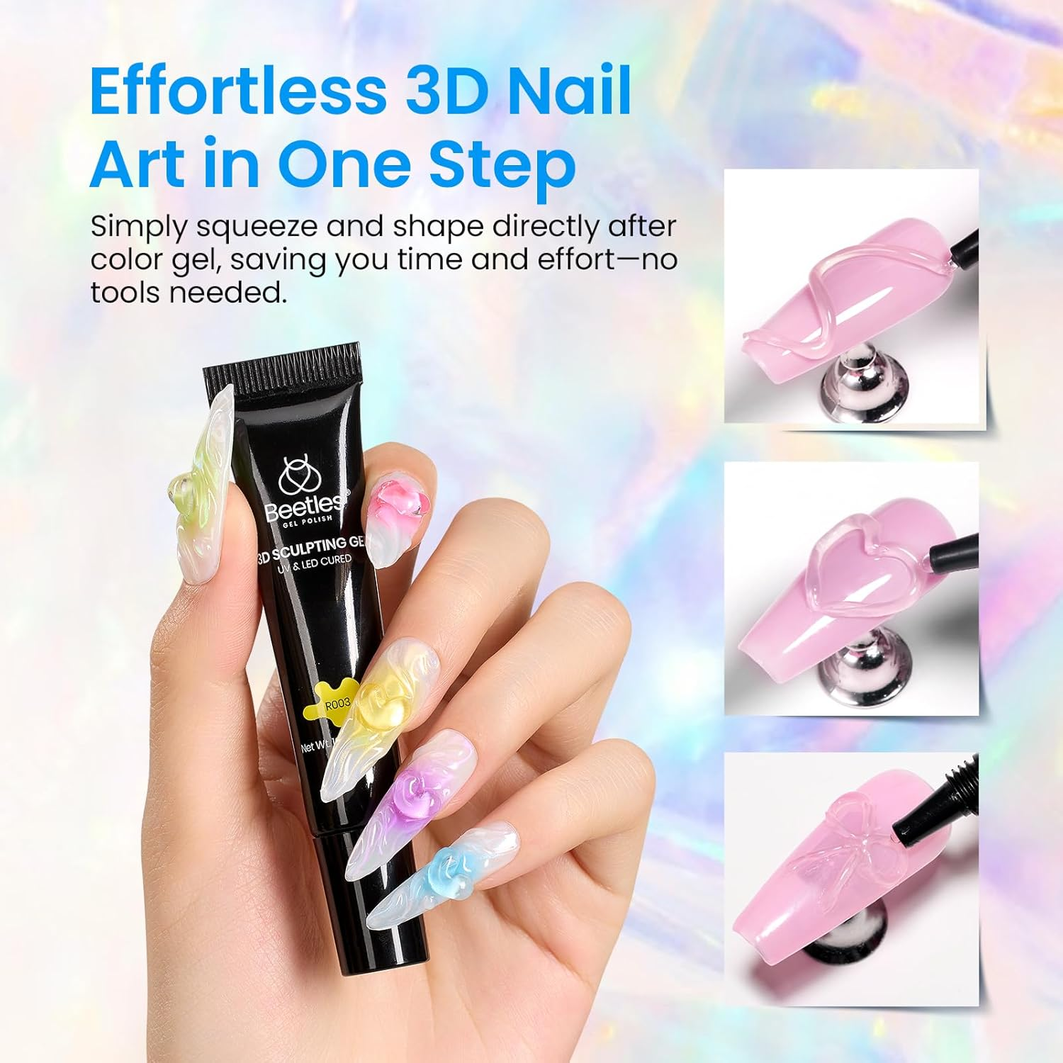 Beetles 3D Nail Sculpting Gel for Nail Art - 6 Colors No Wipe Nail Polish Rhinestone Nail Art Glue for Drawing Molding Sculpture Jewelry Decoration Manicure DIY Design image number 2
