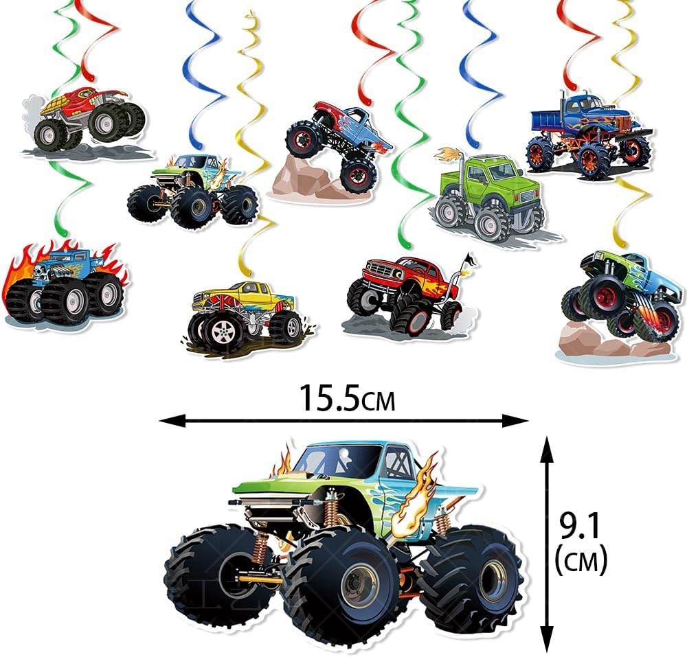 Off-Road Vehicle Birthday Party Decorations Set, Happy Birthday Banner with Hanging Swirls, 11 Pieces image number 2