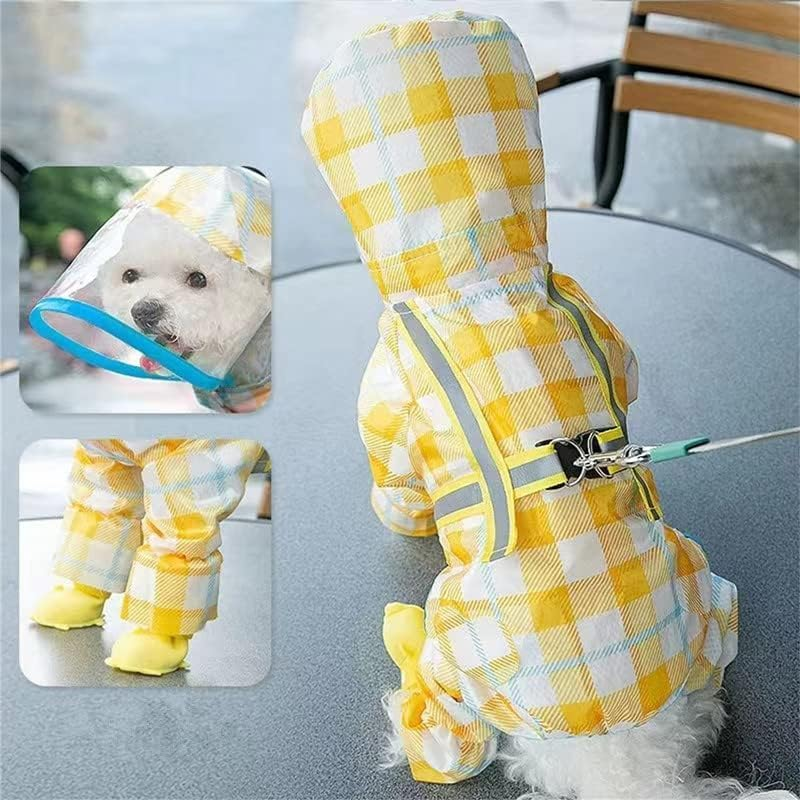 Full Cover Pet Raincoat,Waterproof Dog Raincoats with Hood for Small Medium Large Dogs,Poncho with Reflective Strap, Lightweight Rain Jacket with Leash Hole (Yellow, L) image number 1