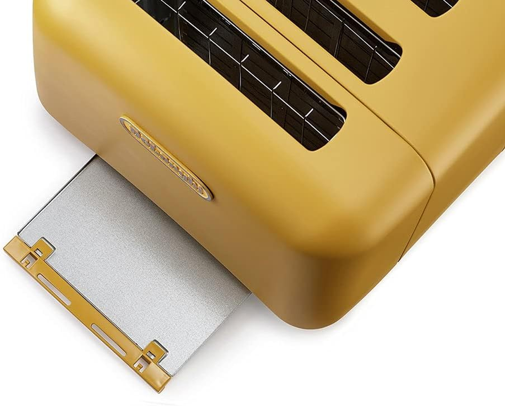 De'Longhi Argento Silva Toaster CT04Y , 4 Slice Toaster with Reheat, Defrost and Cancel Functions, 5 Browning Settings, Removable Crumb Tray, Gingko Yellow